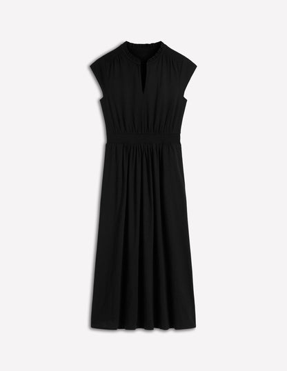 Alba Smocked Jersey Midi Dress-Black-5