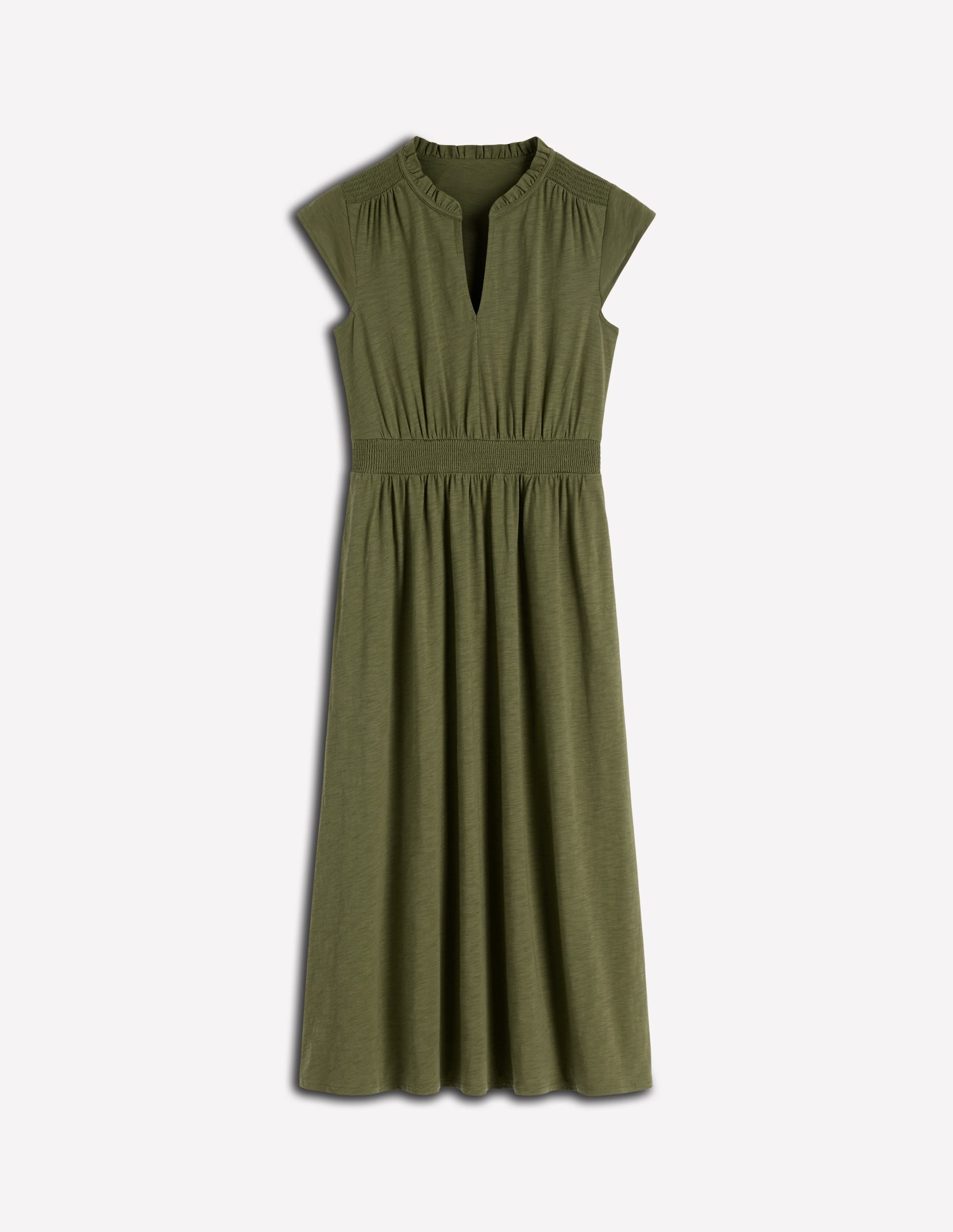 Alba Smocked Jersey Midi Dress-Olive - Image 6