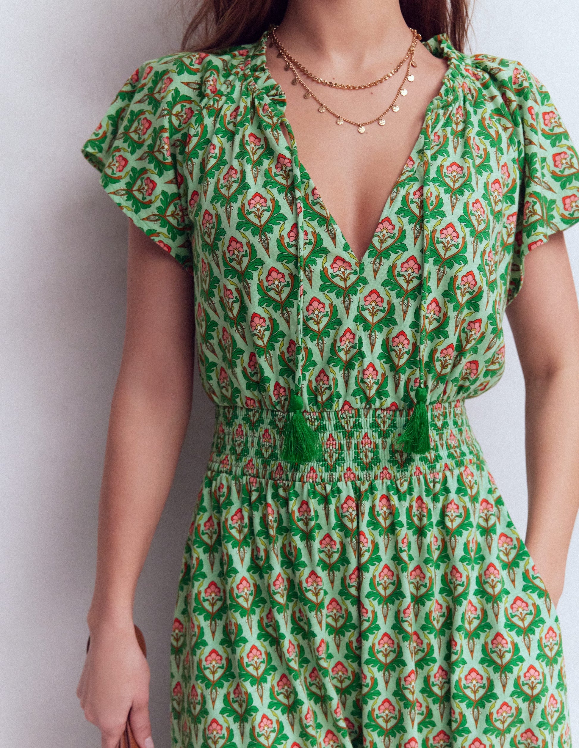 Tala Tiered Jersey Maxi Dress-Pistachio, Ornamental Stamp | Boden USA Tala Tiered Jersey Maxi Dress-Pistachio, Ornamental Stamp | Boden USA