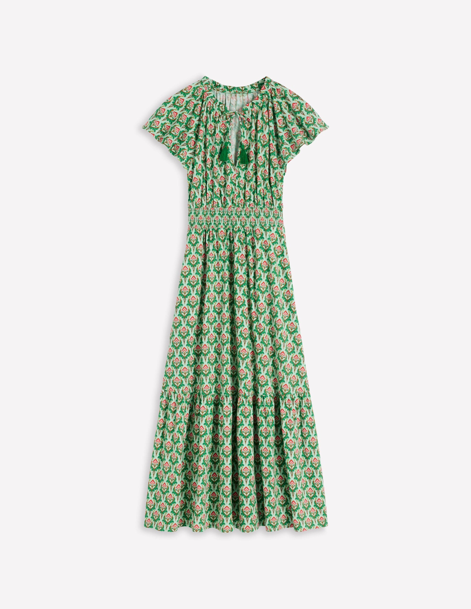 Tala Tiered Jersey Maxi Dress-Pistachio, Ornamental Stamp | Boden USA Tala Tiered Jersey Maxi Dress-Pistachio, Ornamental Stamp | Boden USA