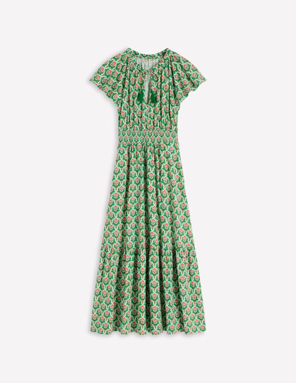 Tala Tiered Jersey Maxi Dress-Pistachio, Ornamental Stamp-6