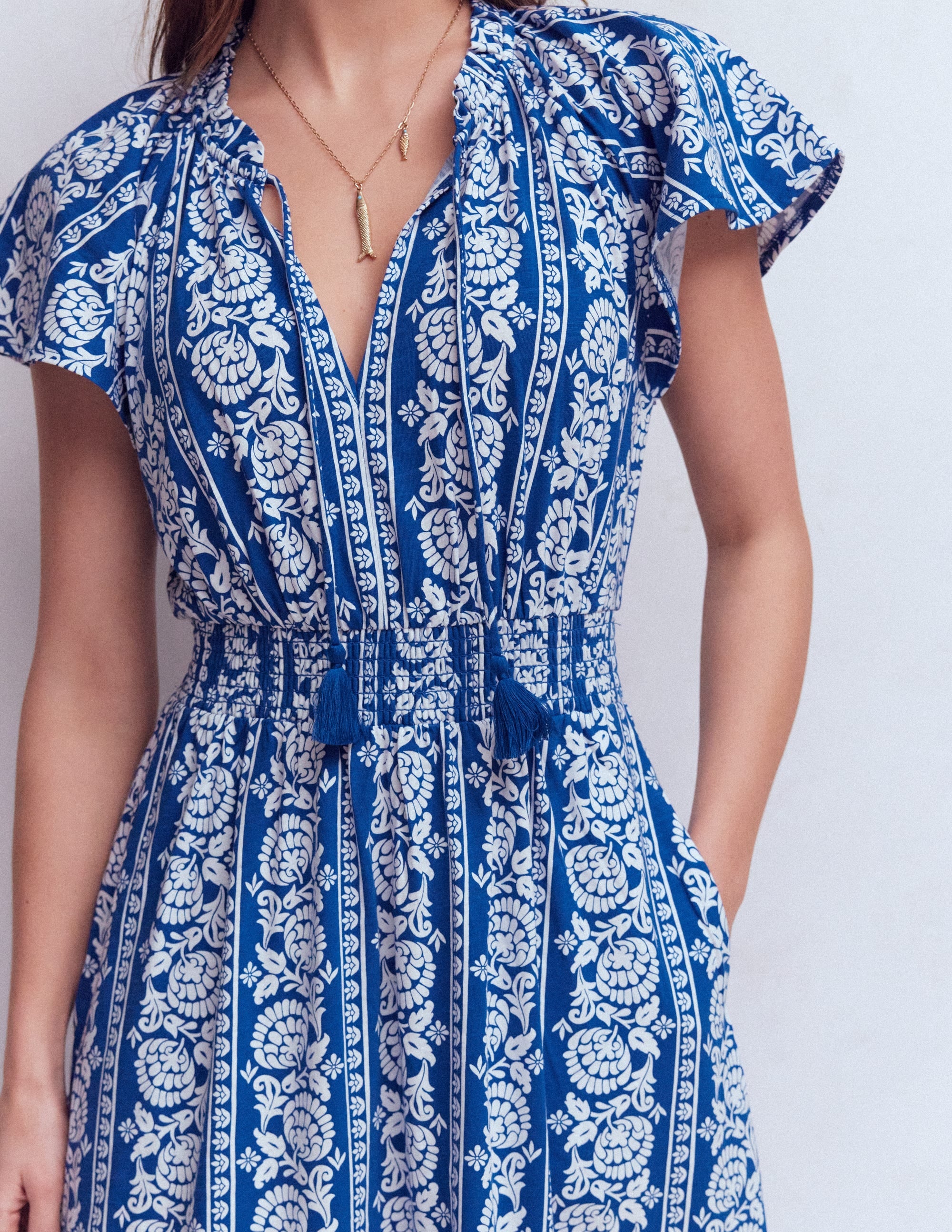 Tala Tiered Jersey Maxi Dress-Bright Blue, Ornate Floret - Image 3