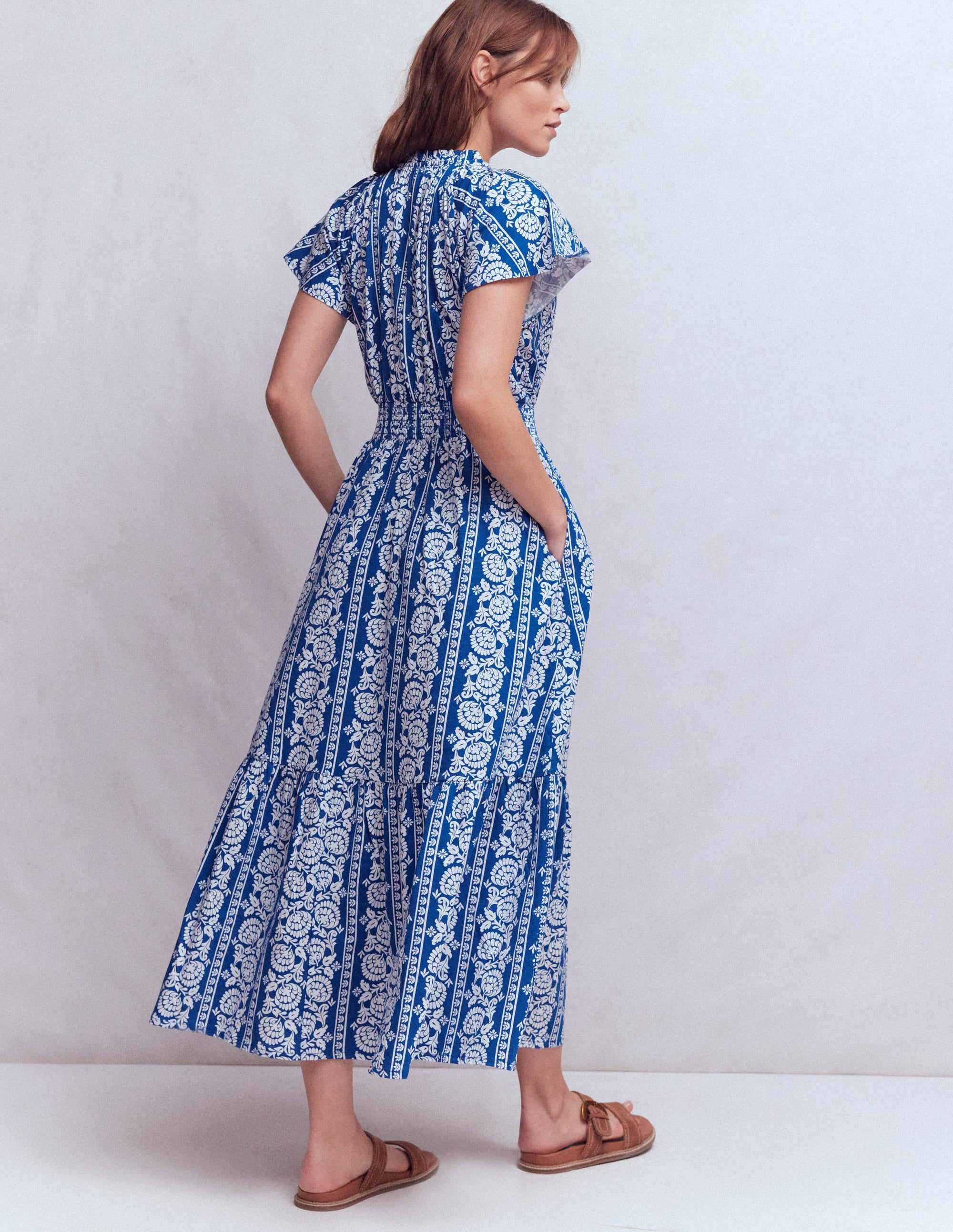 Tala Tiered Jersey Maxi Dress-Bright Blue, Ornate Floret - Image 4