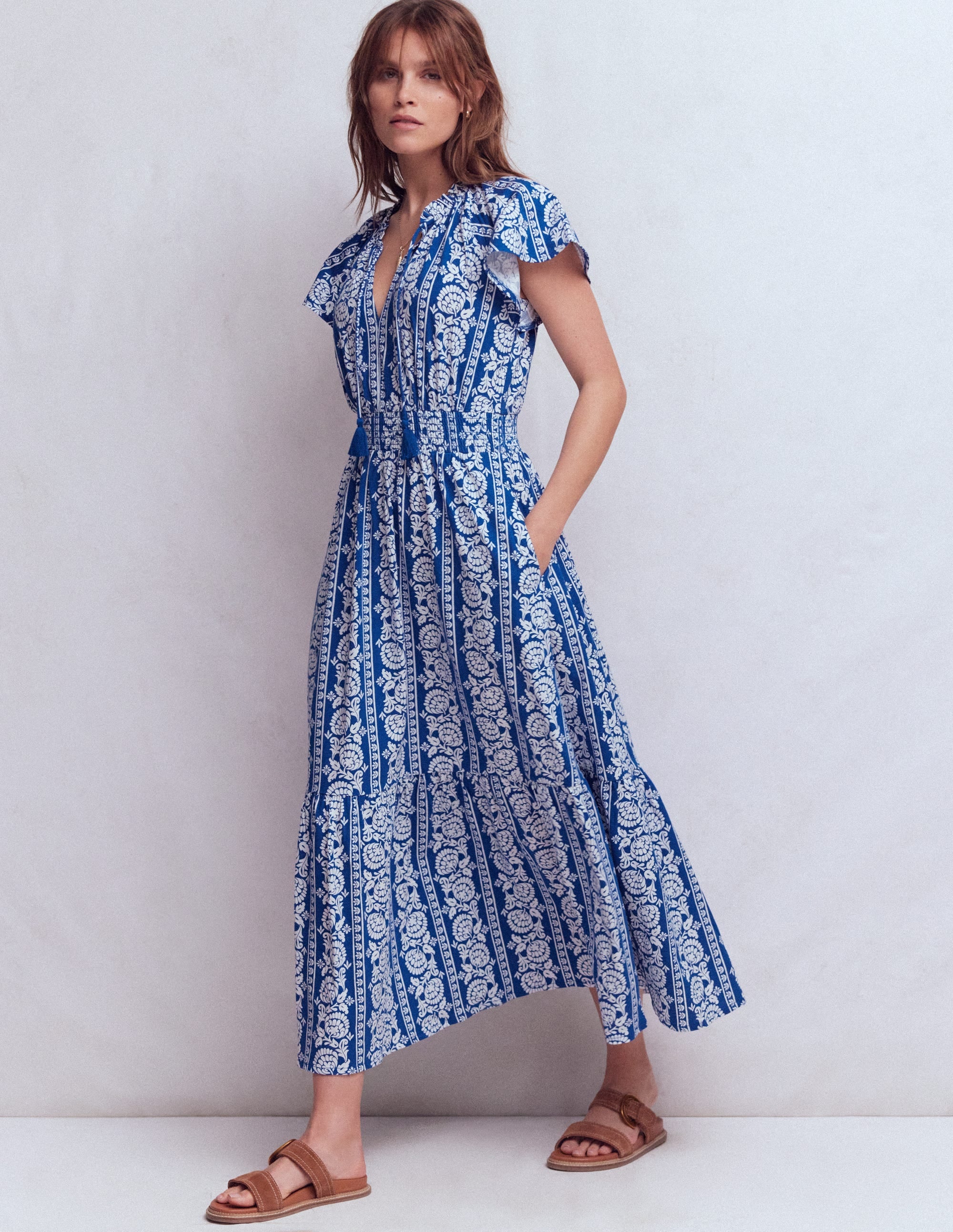 Tala Tiered Jersey Maxi Dress-Bright Blue, Ornate Floret - Image 1