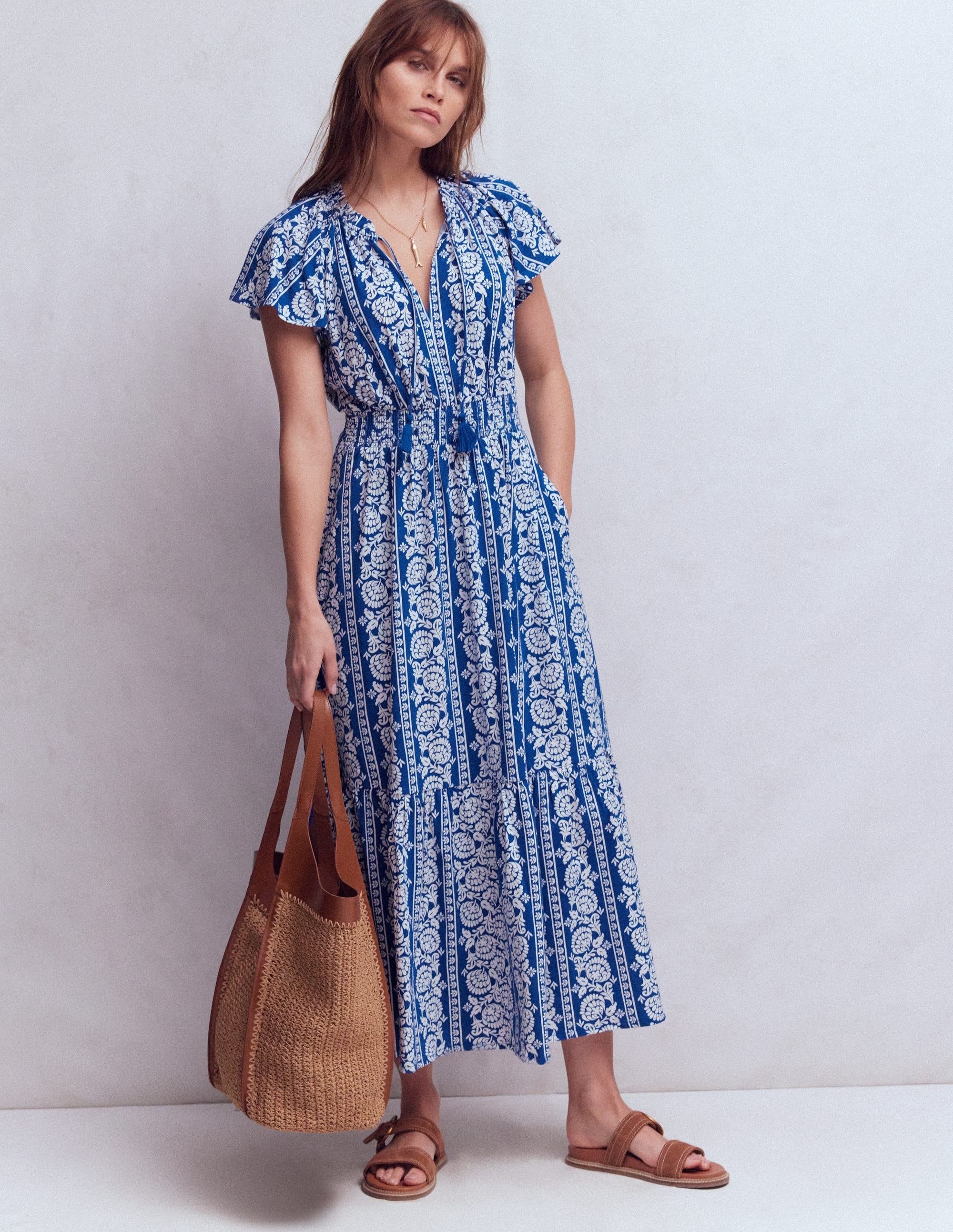 Tala Tiered Jersey Maxi Dress-Bright Blue, Ornate Floret - Image 5