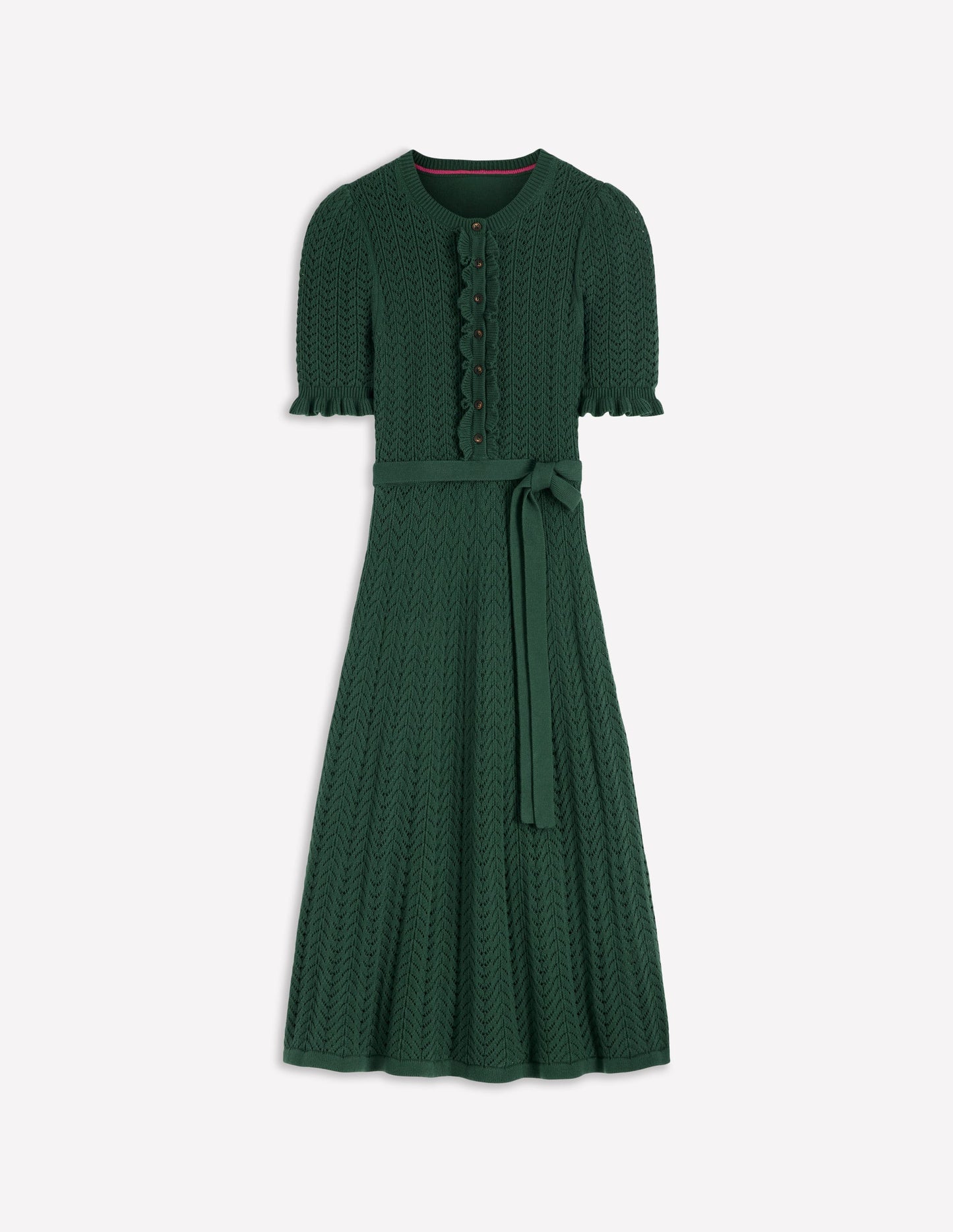 Henley Frill Knitted Dress-Hunter Green