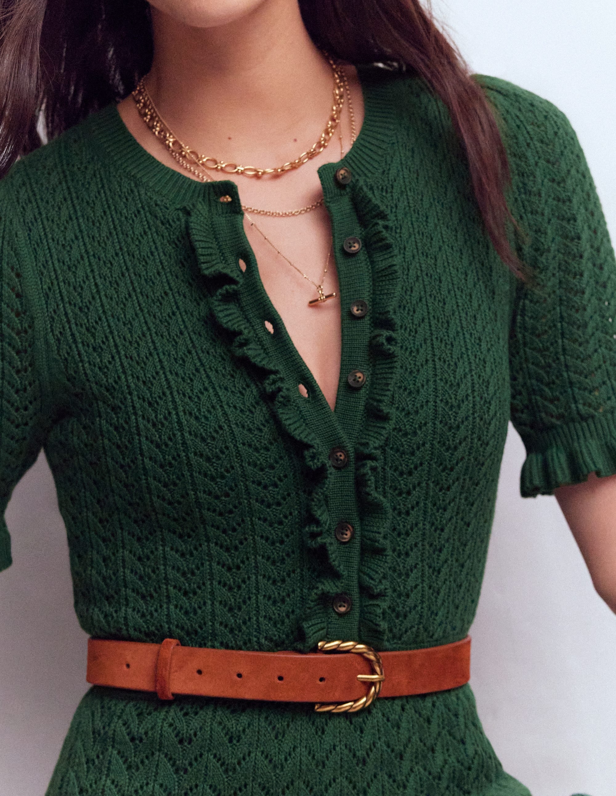 Henley Frill Knitted Dress - Hunter Green | Boden USA