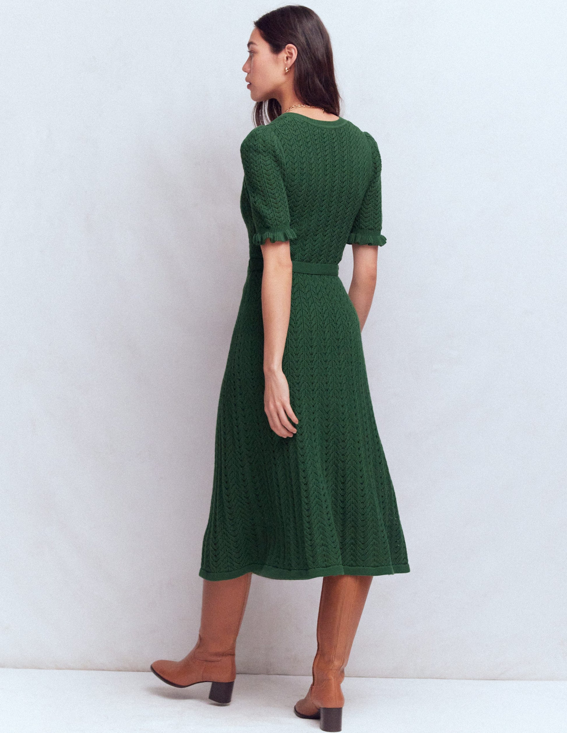 Henley Frill Knitted Dress-Hunter Green | Boden USA Henley Frill Knitted Dress-Hunter Green | Boden USA