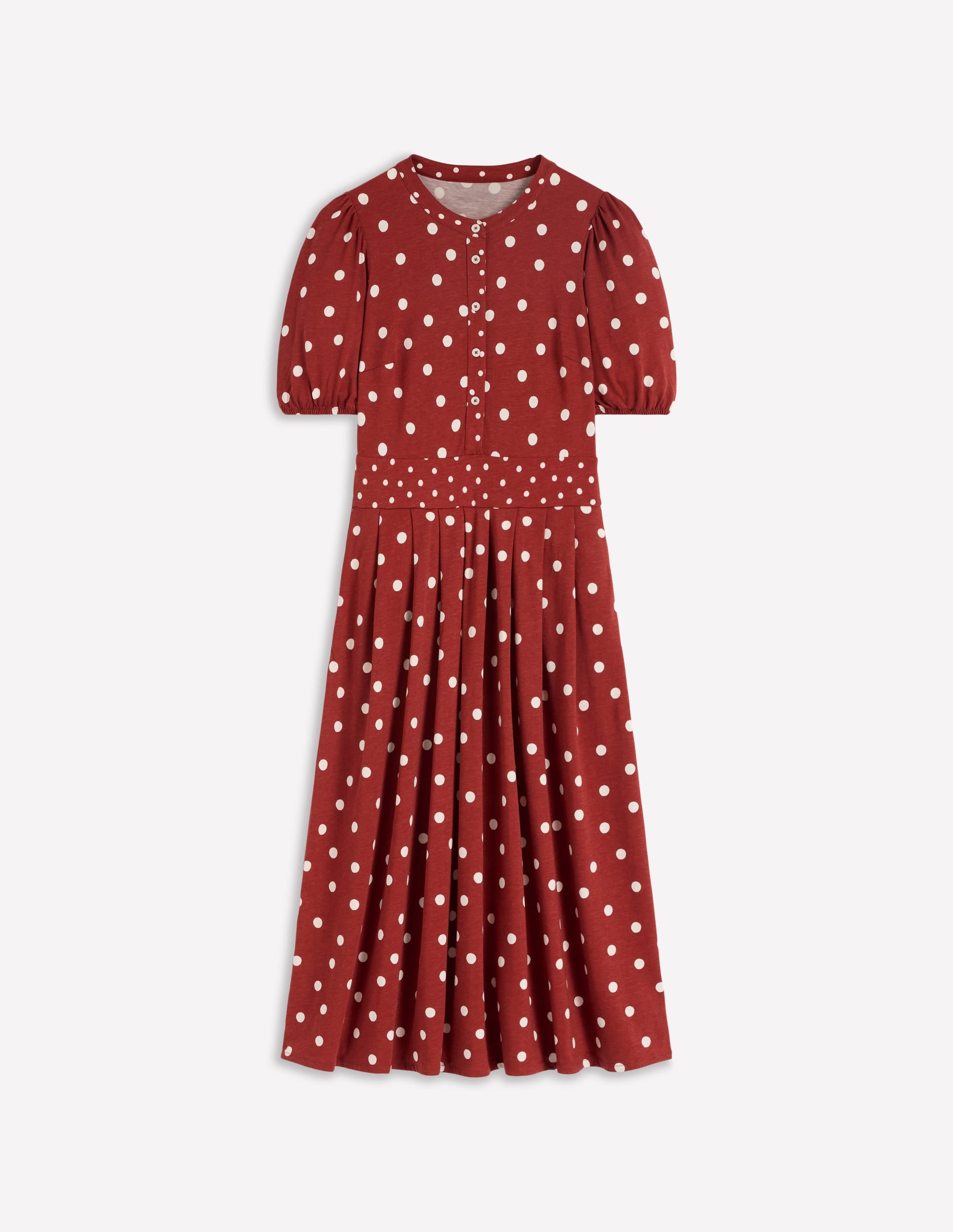 Amber Pleat Jersey Midi Dress - Burnt Orange, Painted Dot
