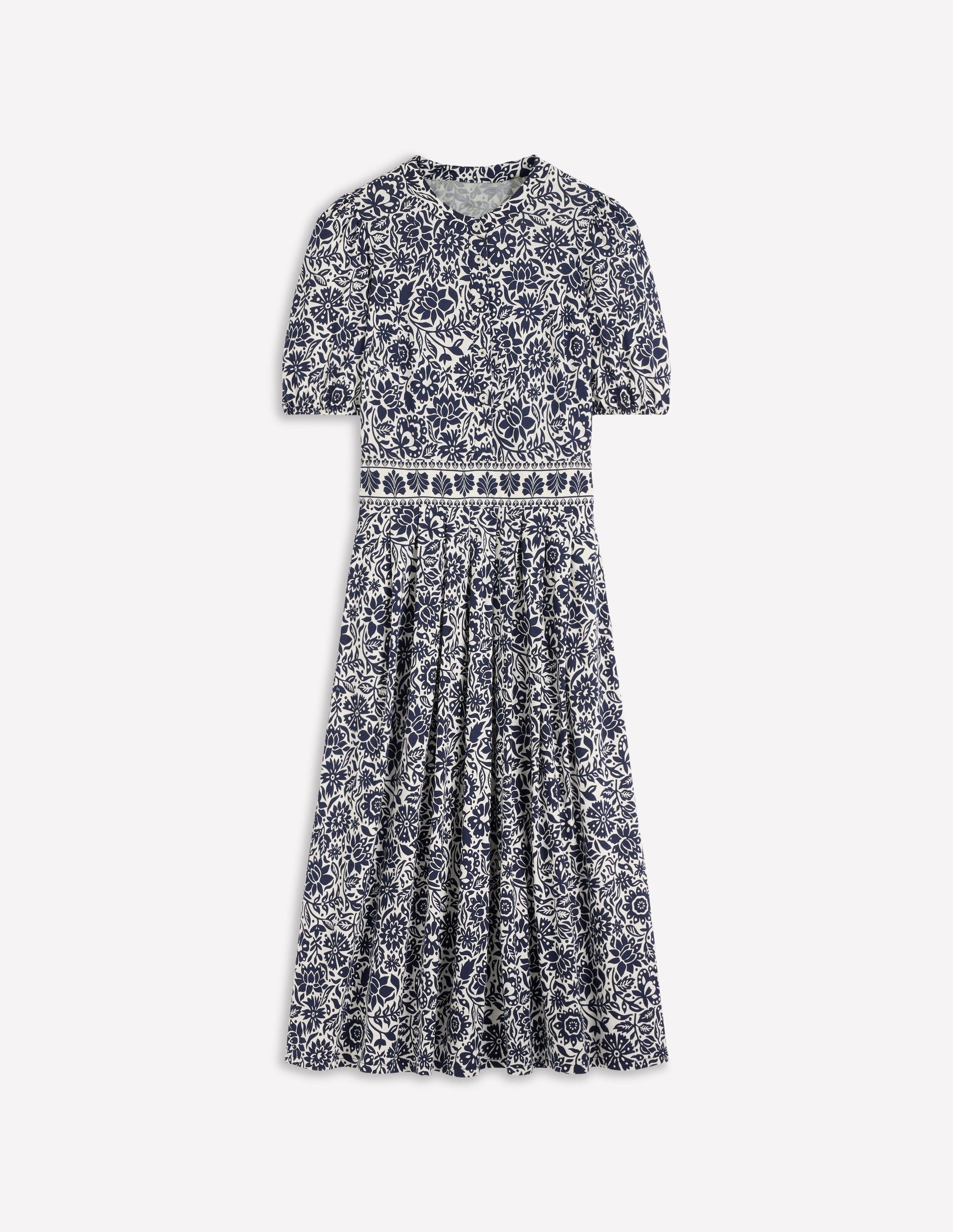 Amber Pleat Jersey Midi Dress-Navy, Meadow Scatter-6