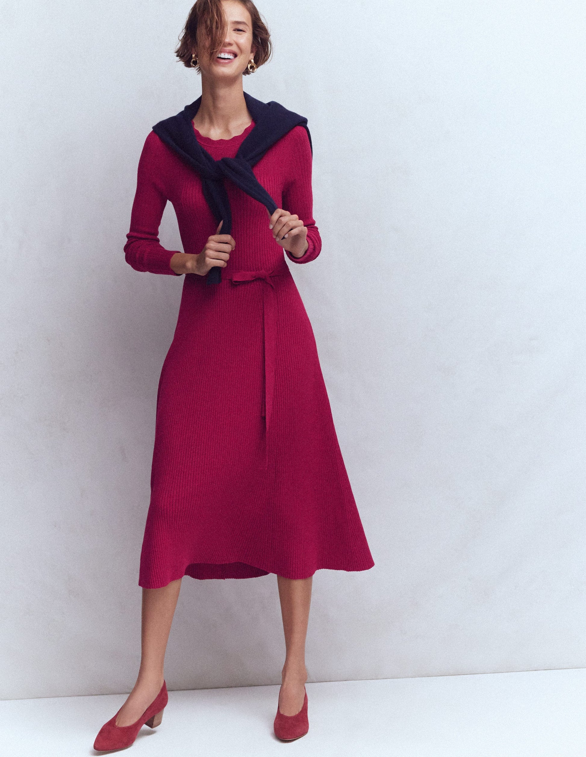 Isobel Knitted Midi Dress-Pomegranate-4