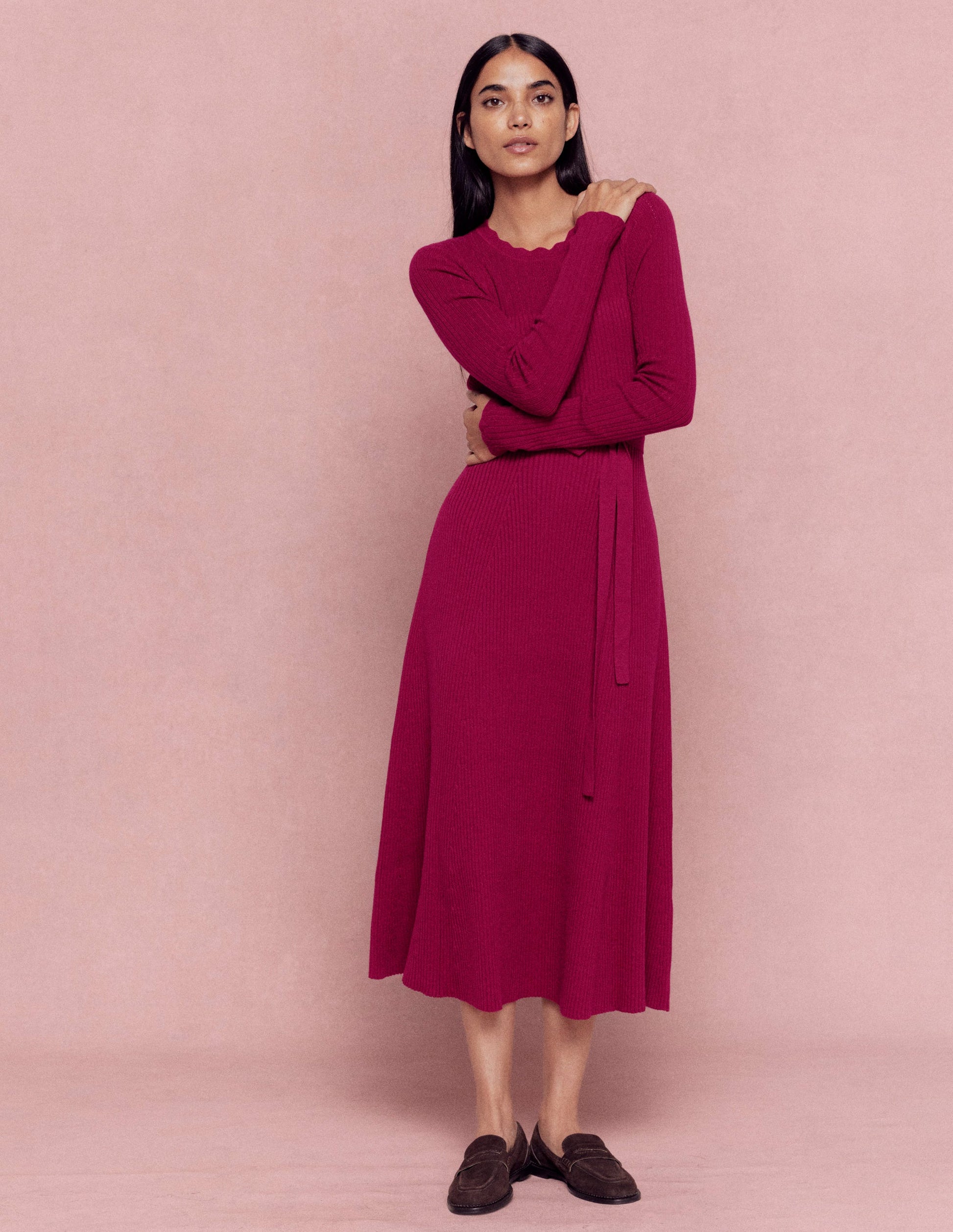 Isobel Knitted Midi Dress-Pomegranate | Boden USA Isobel Knitted Midi Dress-Pomegranate | Boden USA
