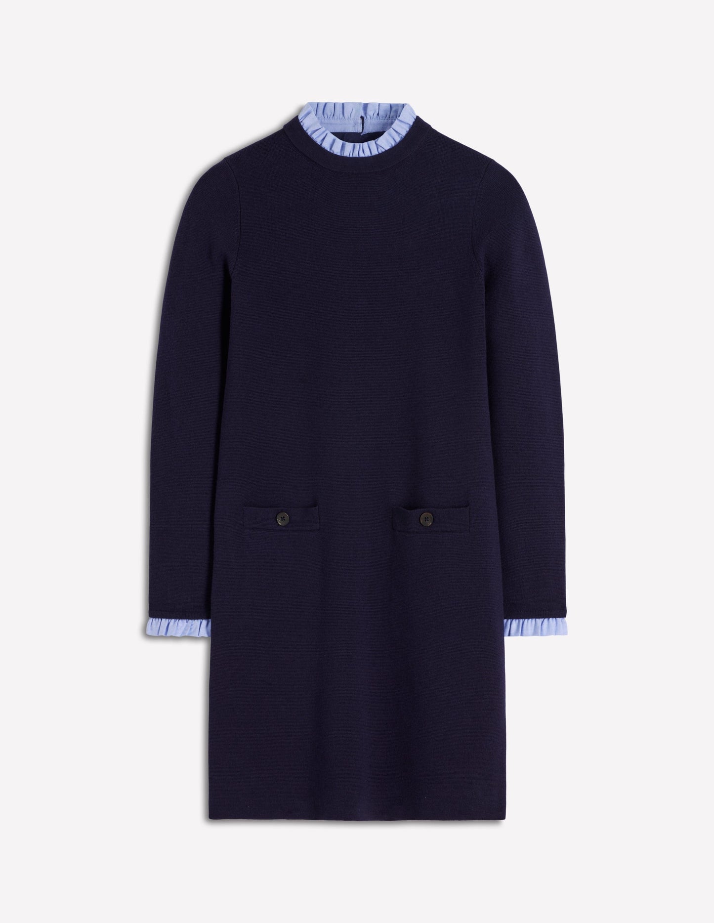Trim Knitted Dress-Navy
