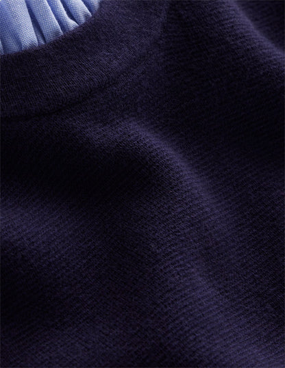 Trim Knitted Dress-Navy-7