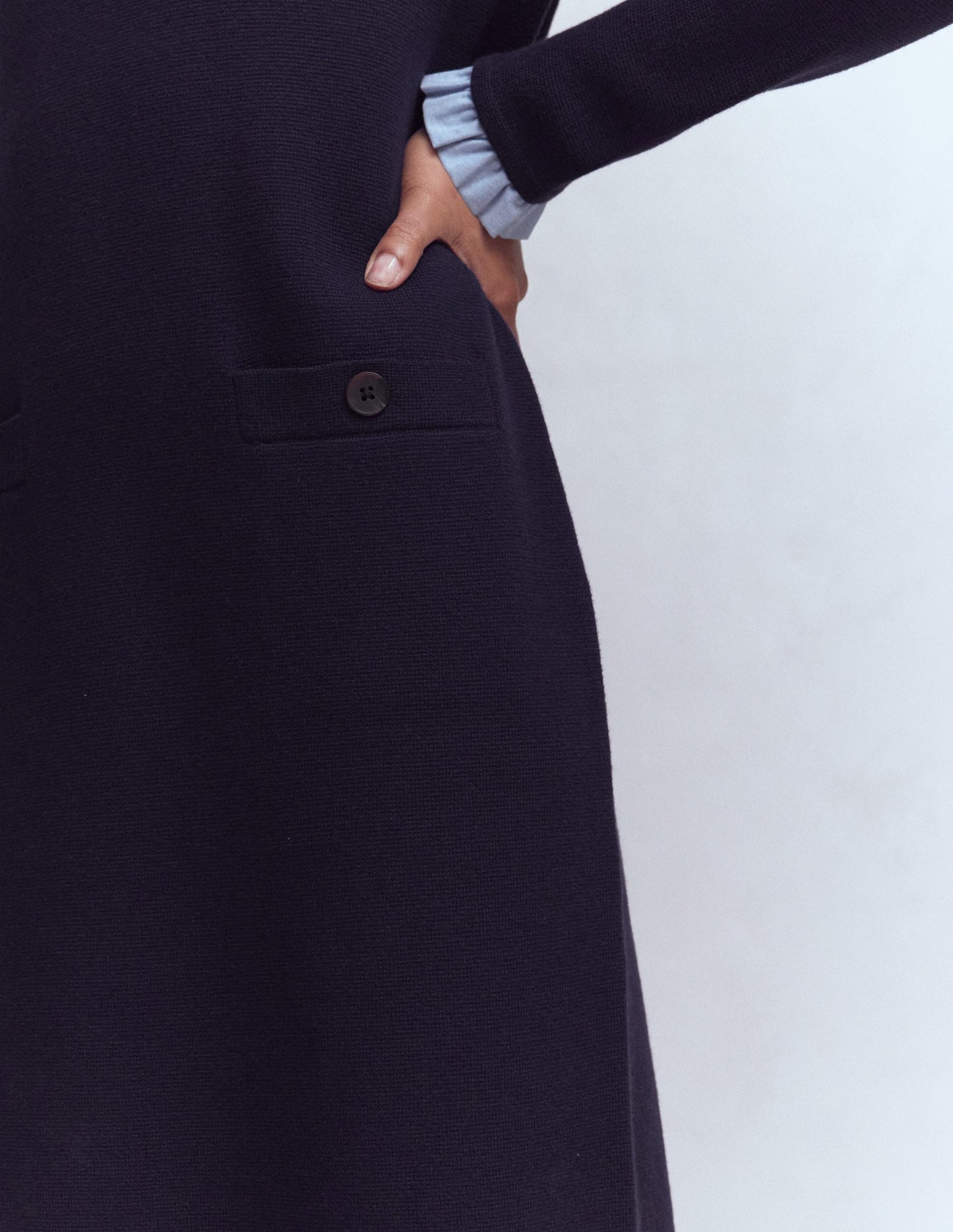 Trim Knitted Dress-Navy