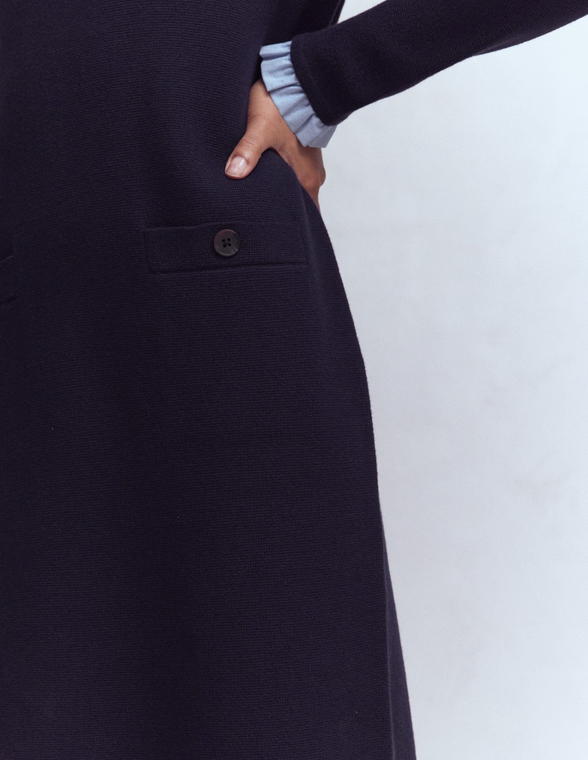 Trim Knitted Dress-Navy-3