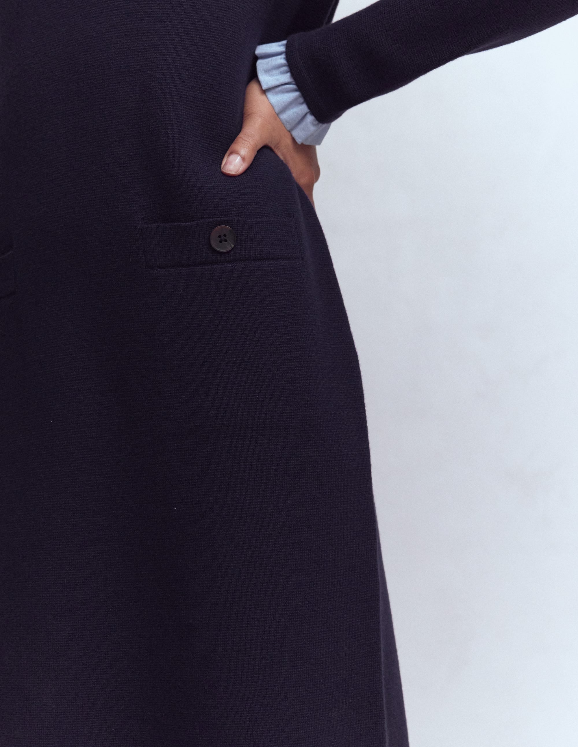 Trim Knitted Dress-Navy - Image 2