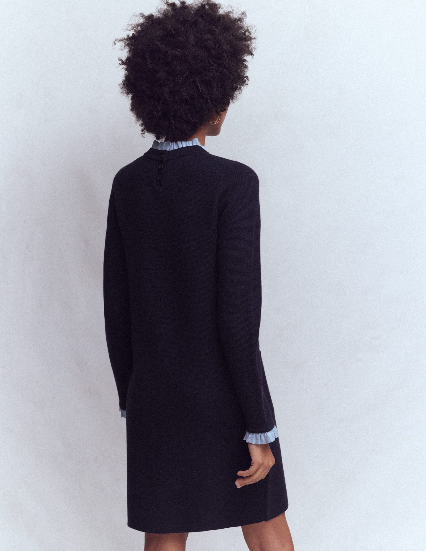 Trim Knitted Dress-Navy