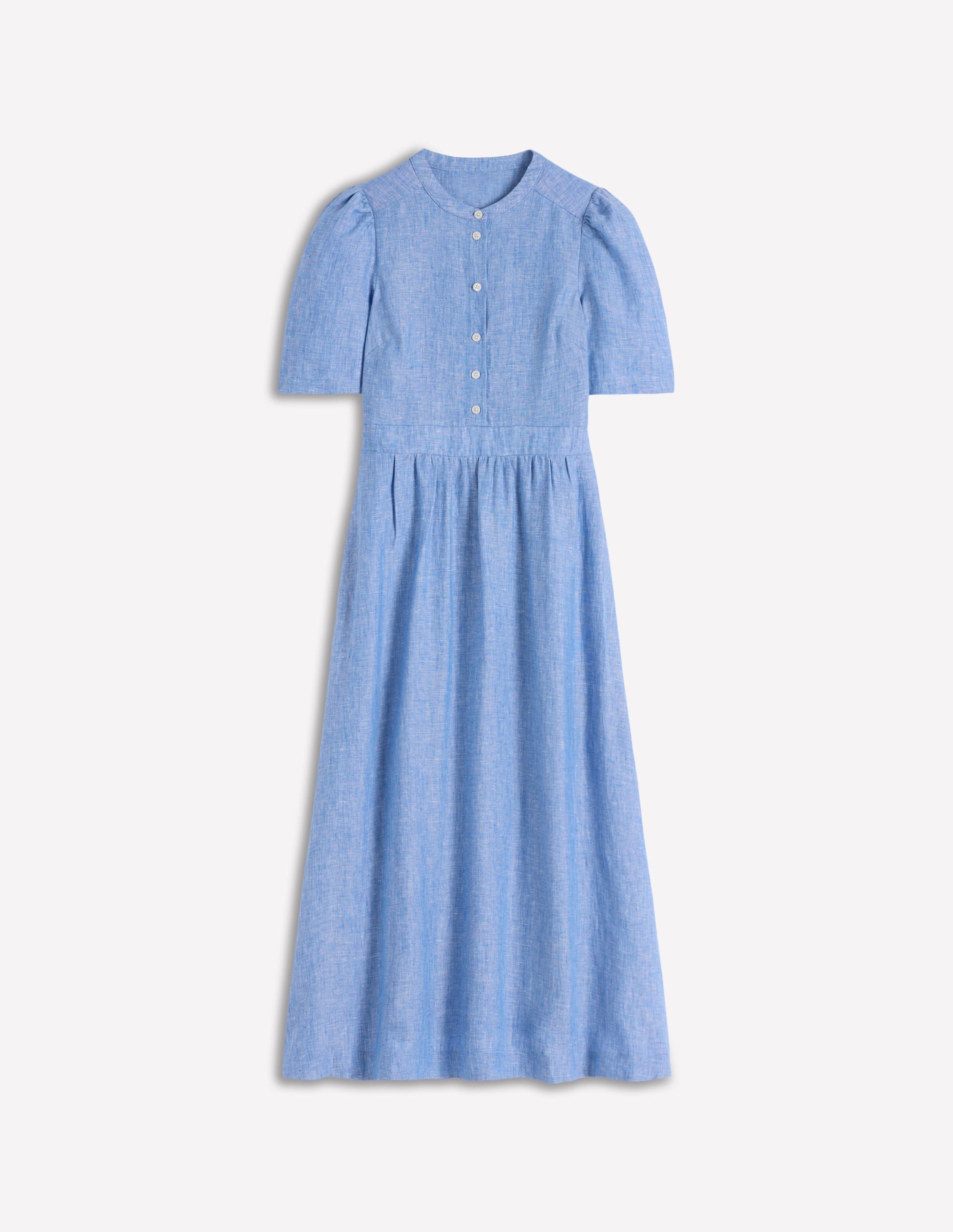 Ivy Button Linen Midi Dress-Summer Blue Chambray - Image 7