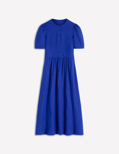 Ivy Linen Midi Dress-Bright Blue-5