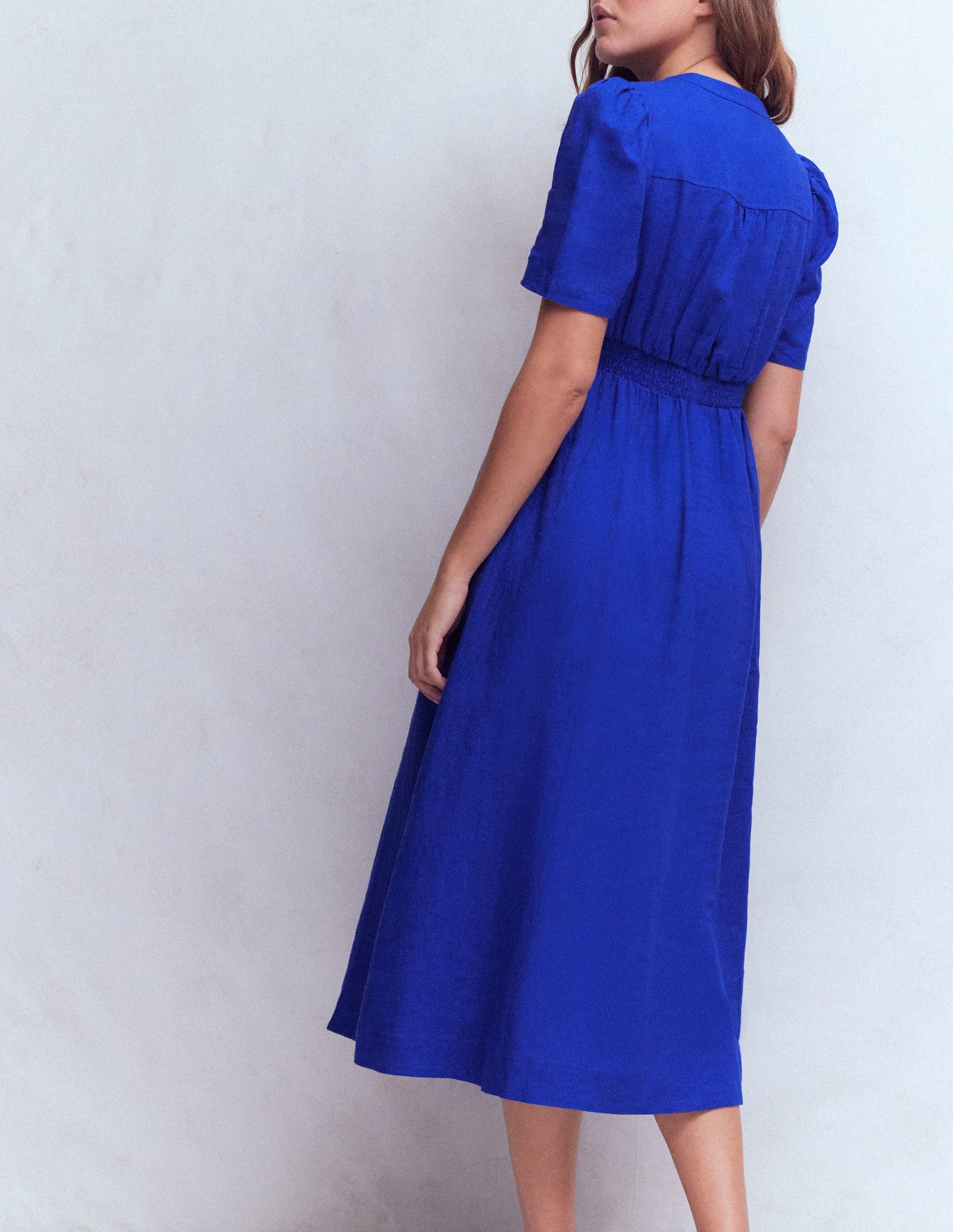Boden Women's Ivy Placket Linen Midi Dress in Blue | Size 10 Boden Women's Ivy Placket Linen Midi Dress in Blue | Size 10