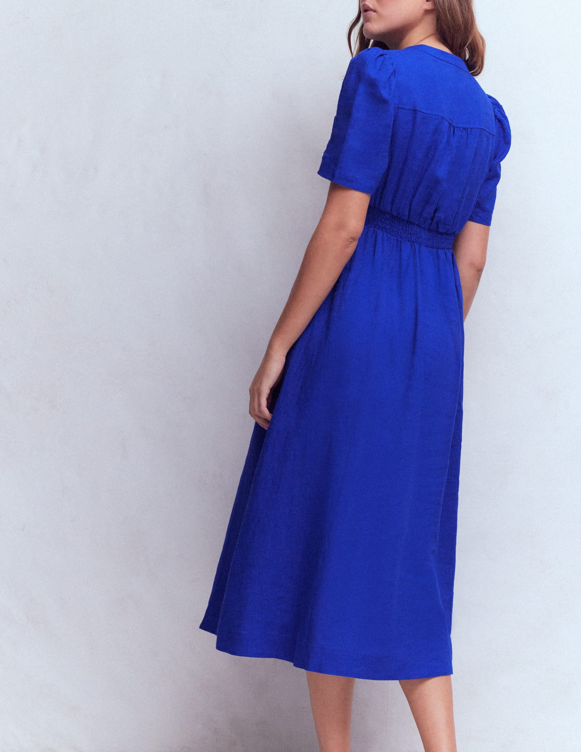 Ivy Button Linen Midi Dress - Bright Blue