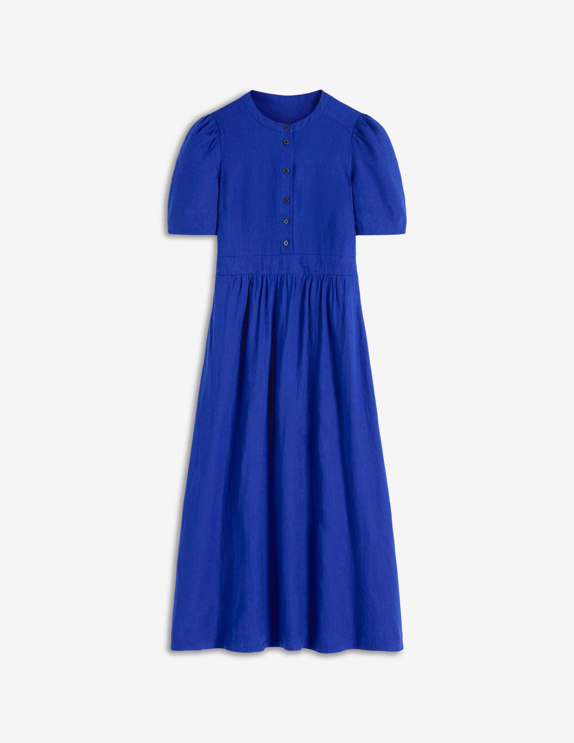 Ivy Button Linen Midi Dress-Bright Blue - Image 5