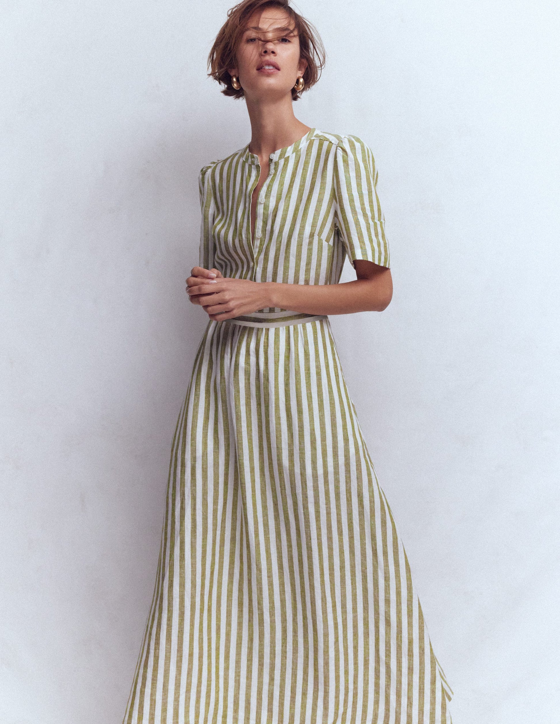 Ivy Linen Midi Dress-Olive, Ivory Stripe | Boden USA Ivy Linen Midi Dress-Olive, Ivory Stripe | Boden USA