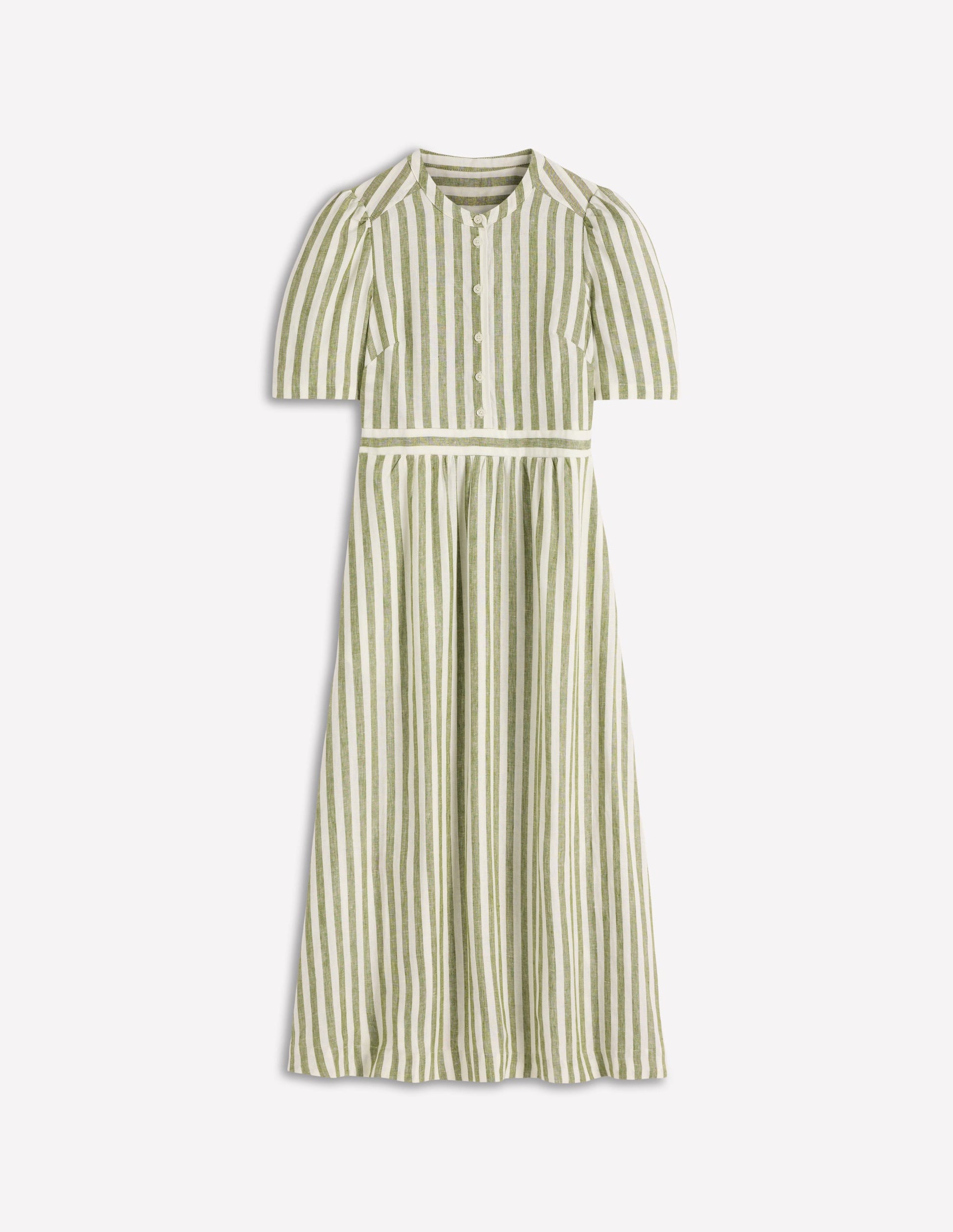 Ivy Placket Linen Midi Dress-Olive, Ivory Stripe | Boden USA Ivy Placket Linen Midi Dress-Olive, Ivory Stripe | Boden USA