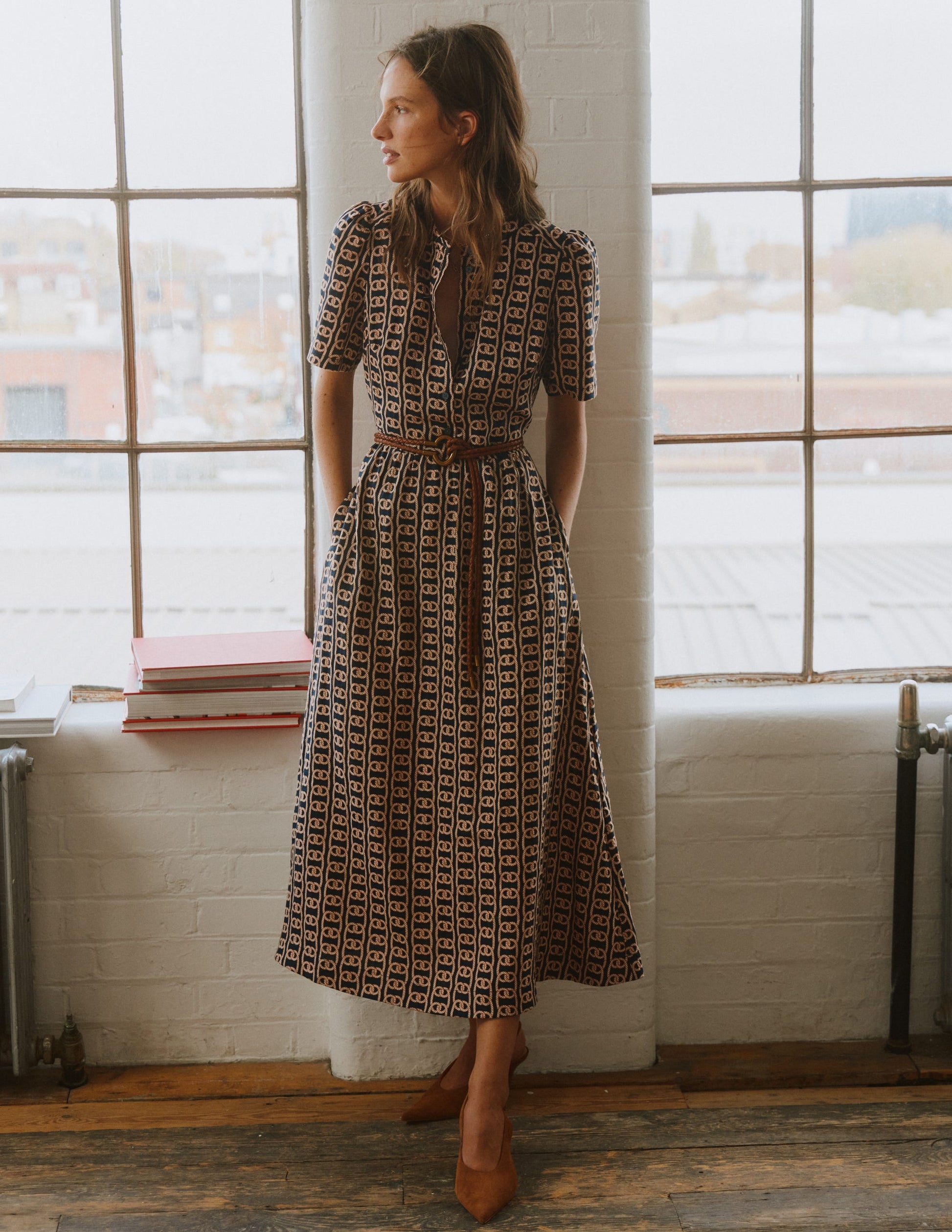 Boden Women's Ivy Placket Linen Midi Dress in Blue | Size 6 Boden Women's Ivy Placket Linen Midi Dress in Blue | Size 6