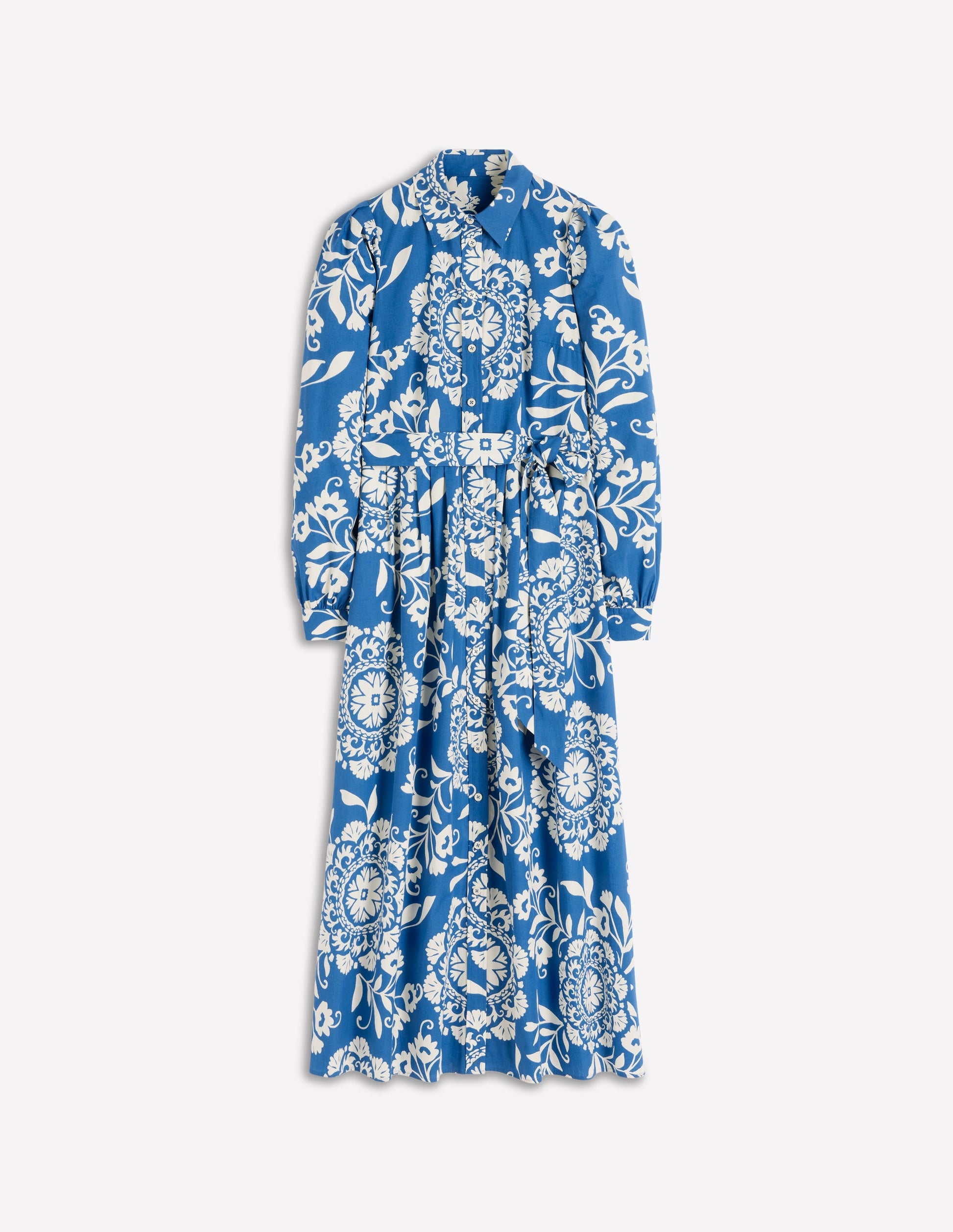 Alexa Cotton Midi Shirt Dress-Blue, Decorative Blossom | Boden USA Alexa Cotton Midi Shirt Dress-Blue, Decorative Blossom | Boden USA