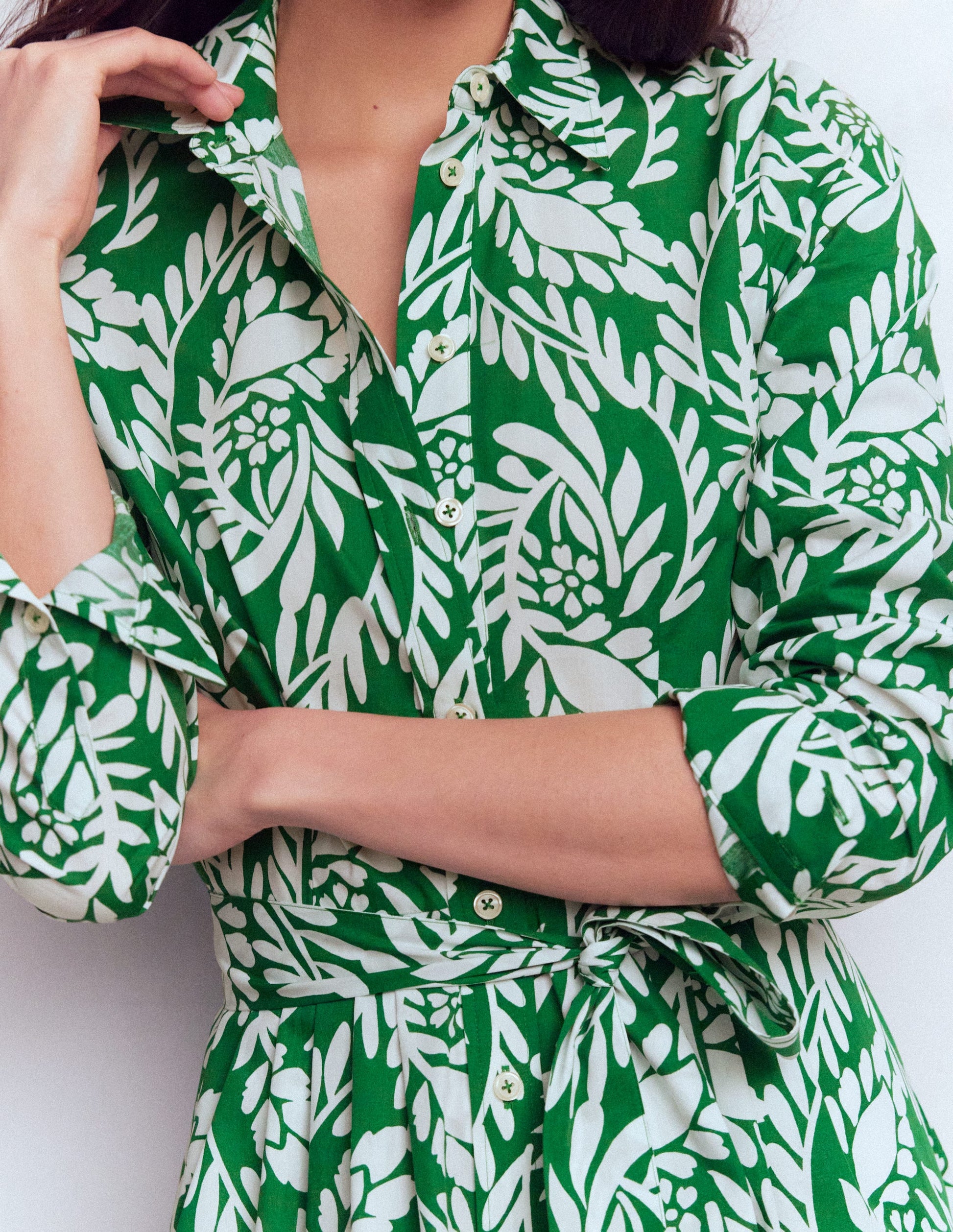 Alexa Cotton Midi Shirt Dress-Fresh Green, Scattered Vine | Boden USA Alexa Cotton Midi Shirt Dress-Fresh Green, Scattered Vine | Boden USA