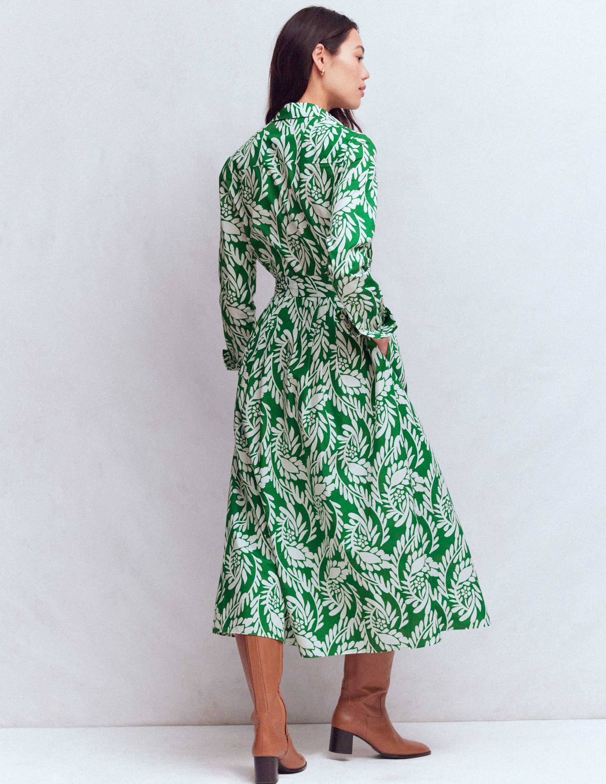 Alexa Cotton Midi Shirt Dress-Fresh Green, Scattered Vine | Boden USA Alexa Cotton Midi Shirt Dress-Fresh Green, Scattered Vine | Boden USA