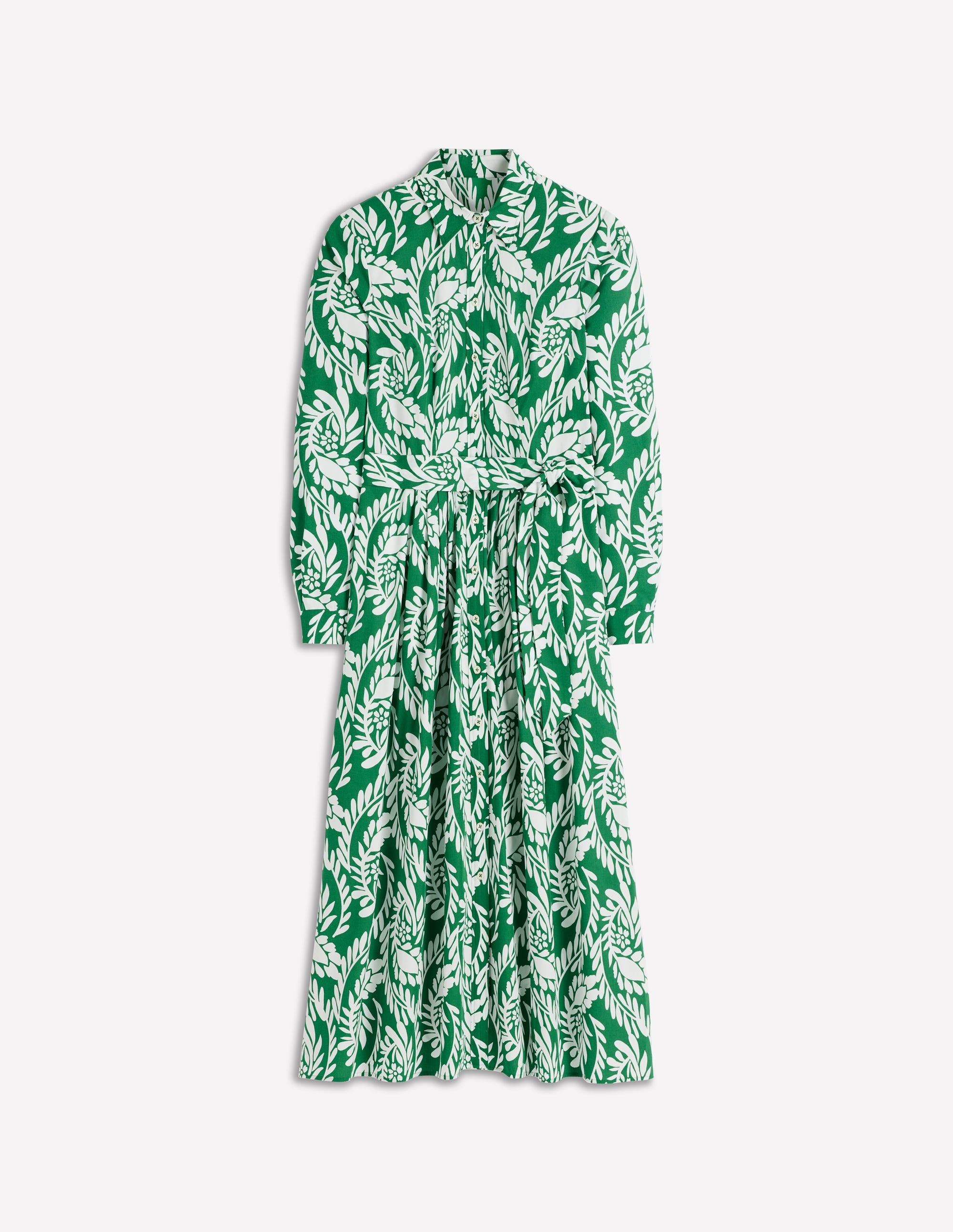 Alexa Cotton Midi Shirt Dress-Fresh Green, Scattered Vine - Image 5