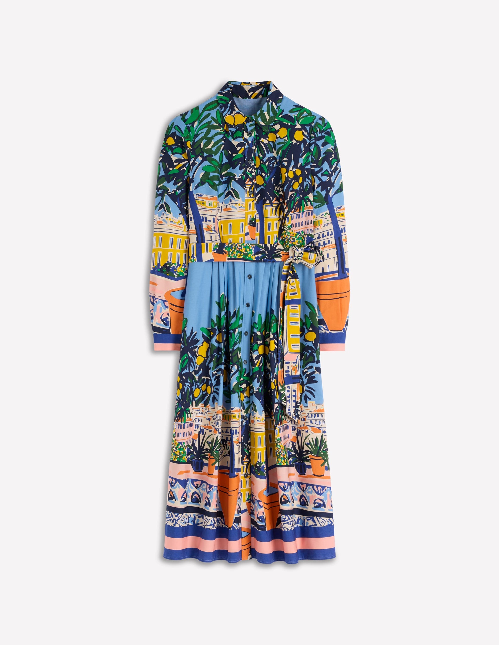 Alexa Cotton Midi Shirt Dress-Multi Balcony Scene-5