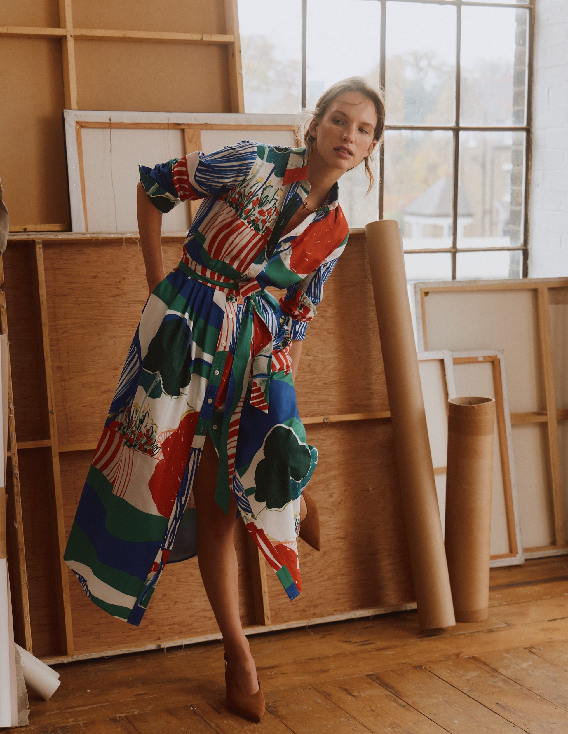 Alexa Long Sleeve Midi Dress-Multi Abstract Valley | Boden USA Alexa Long Sleeve Midi Dress-Multi Abstract Valley | Boden USA