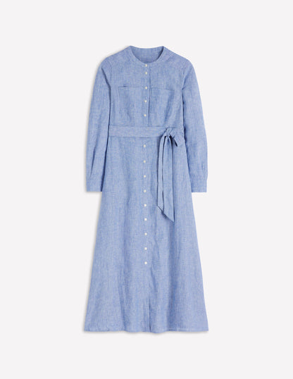 Mollie Linen Shirt Dress-Chambray-5