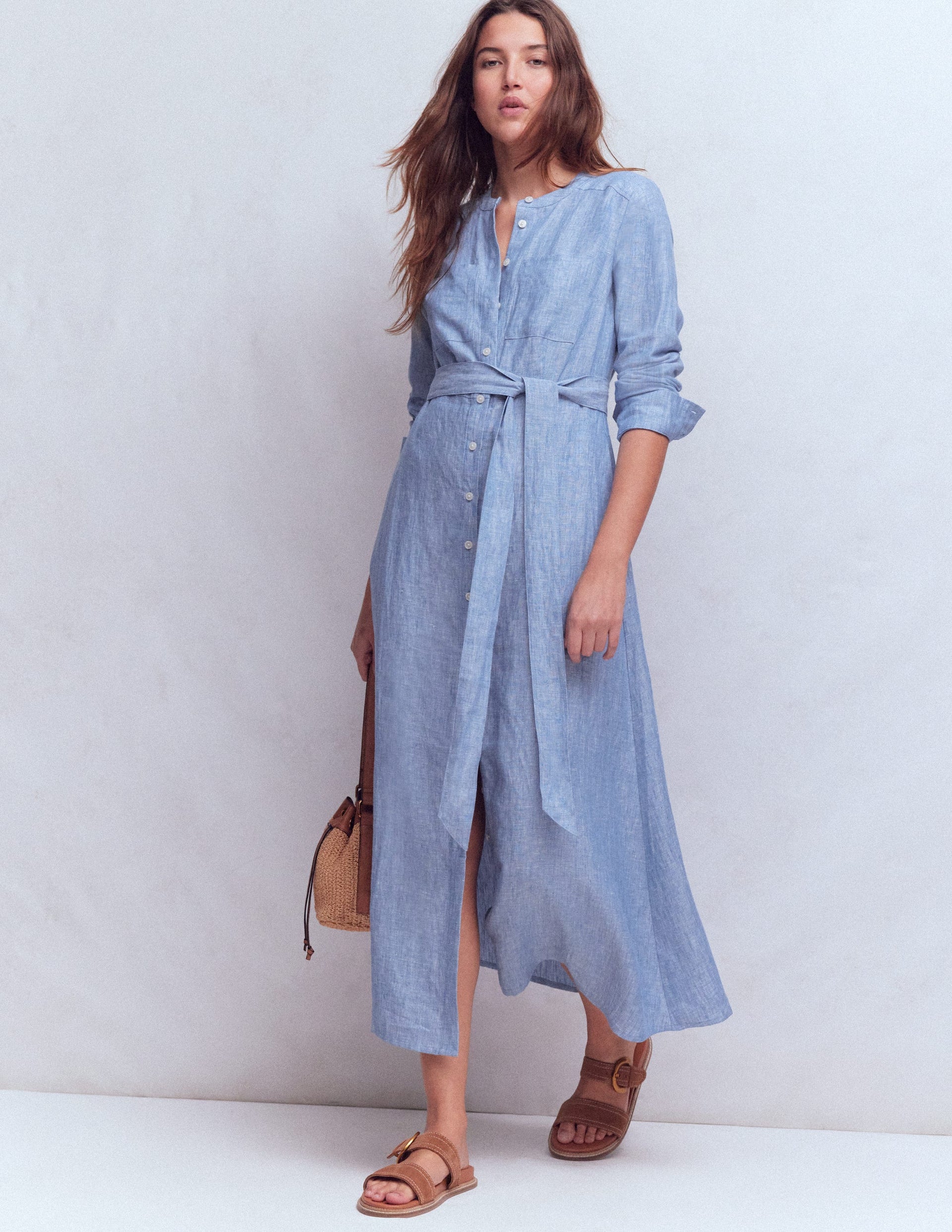knee length dresses for ladies Boden Women's Mollie Linen Shirt Dress in Blue