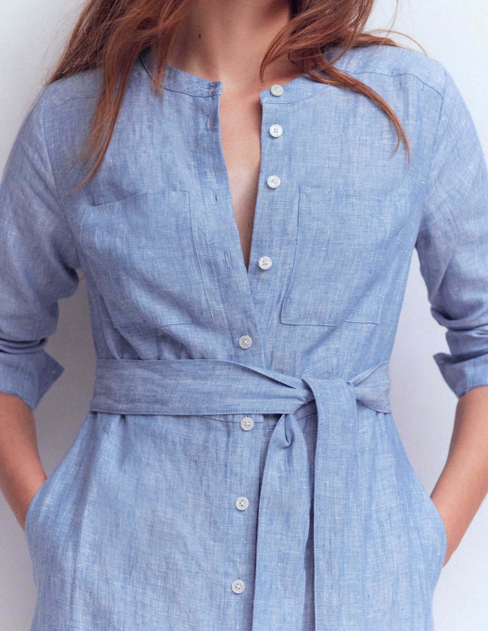 Boden Women's Mollie Linen Midi Dress in Blue | Size 6 Boden Women's Mollie Linen Midi Dress in Blue | Size 6
