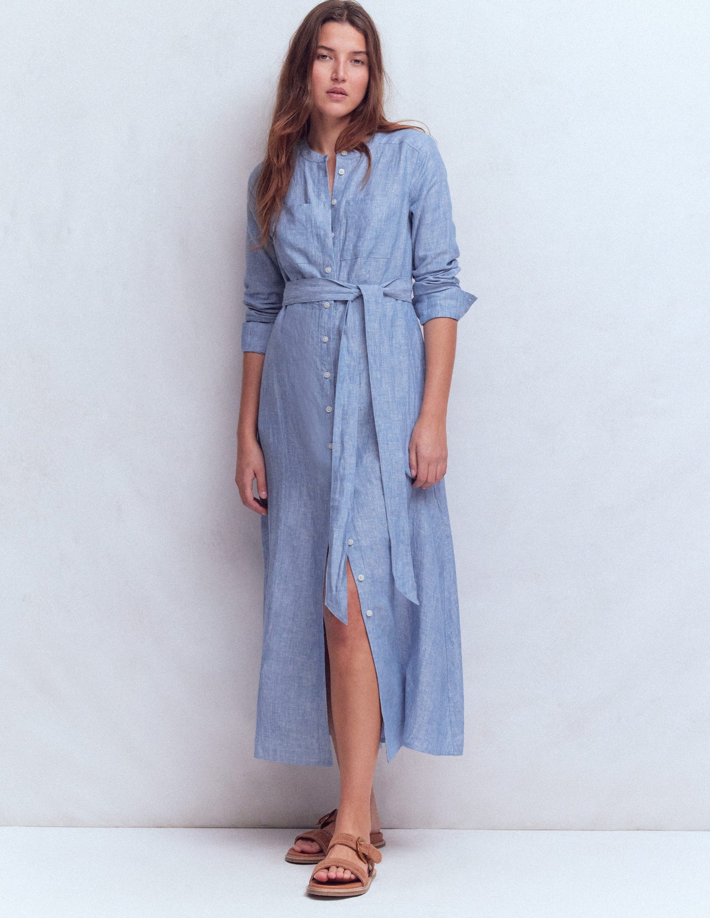 Mollie Linen Shirt Dress-Chambray
