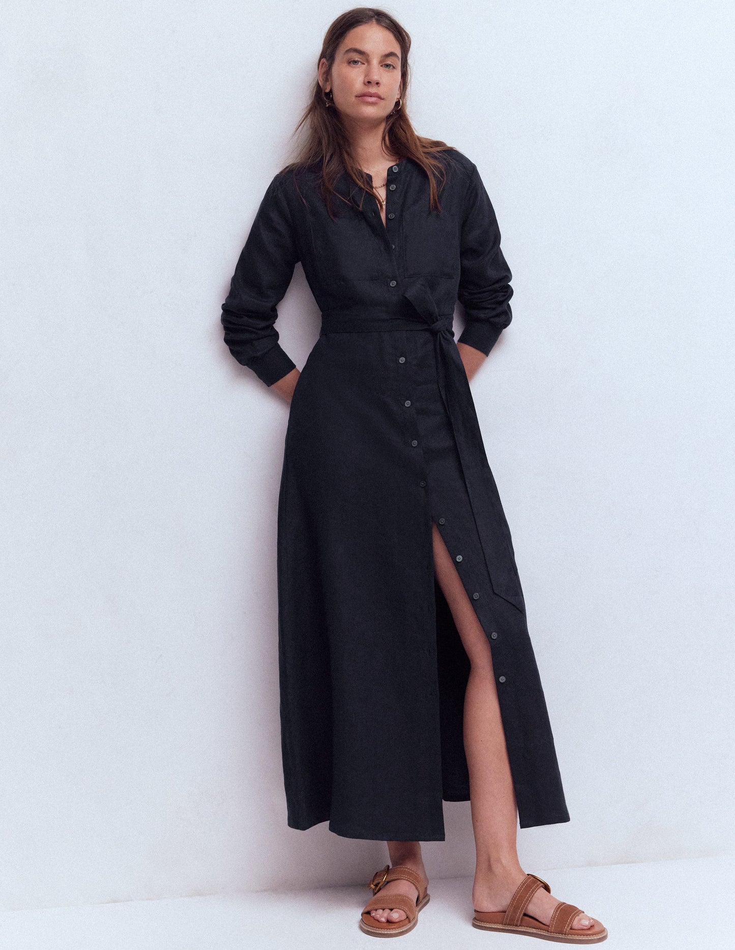 Mollie Linen Shirt Dress-Navy