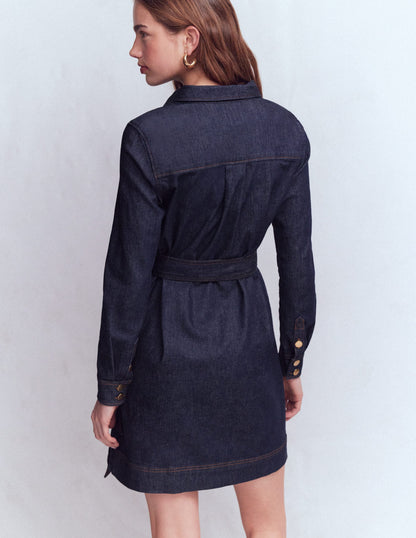 Half Placket Denim Dress-Indigo Wash-4