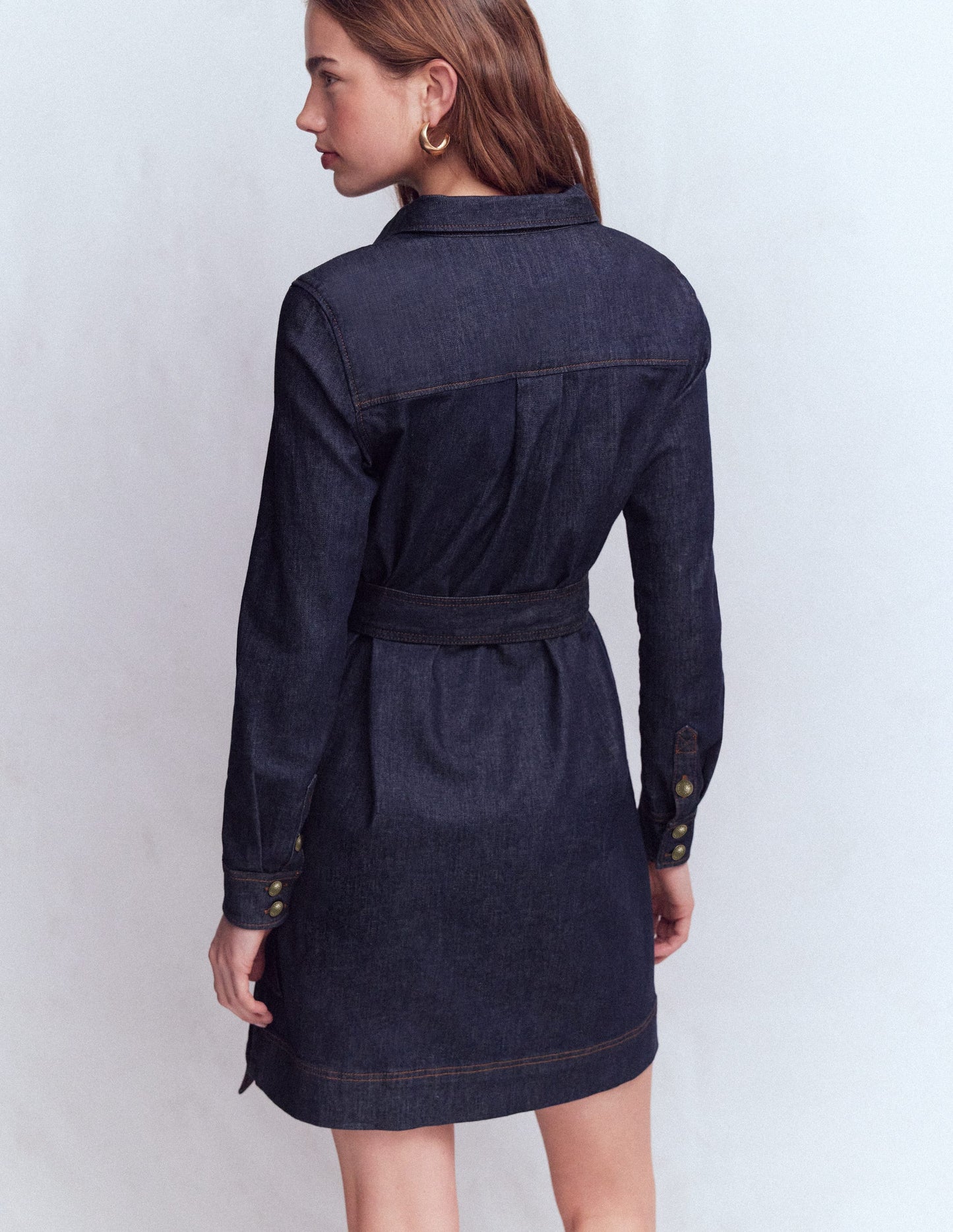 Half Placket Denim Dress-Indigo Wash