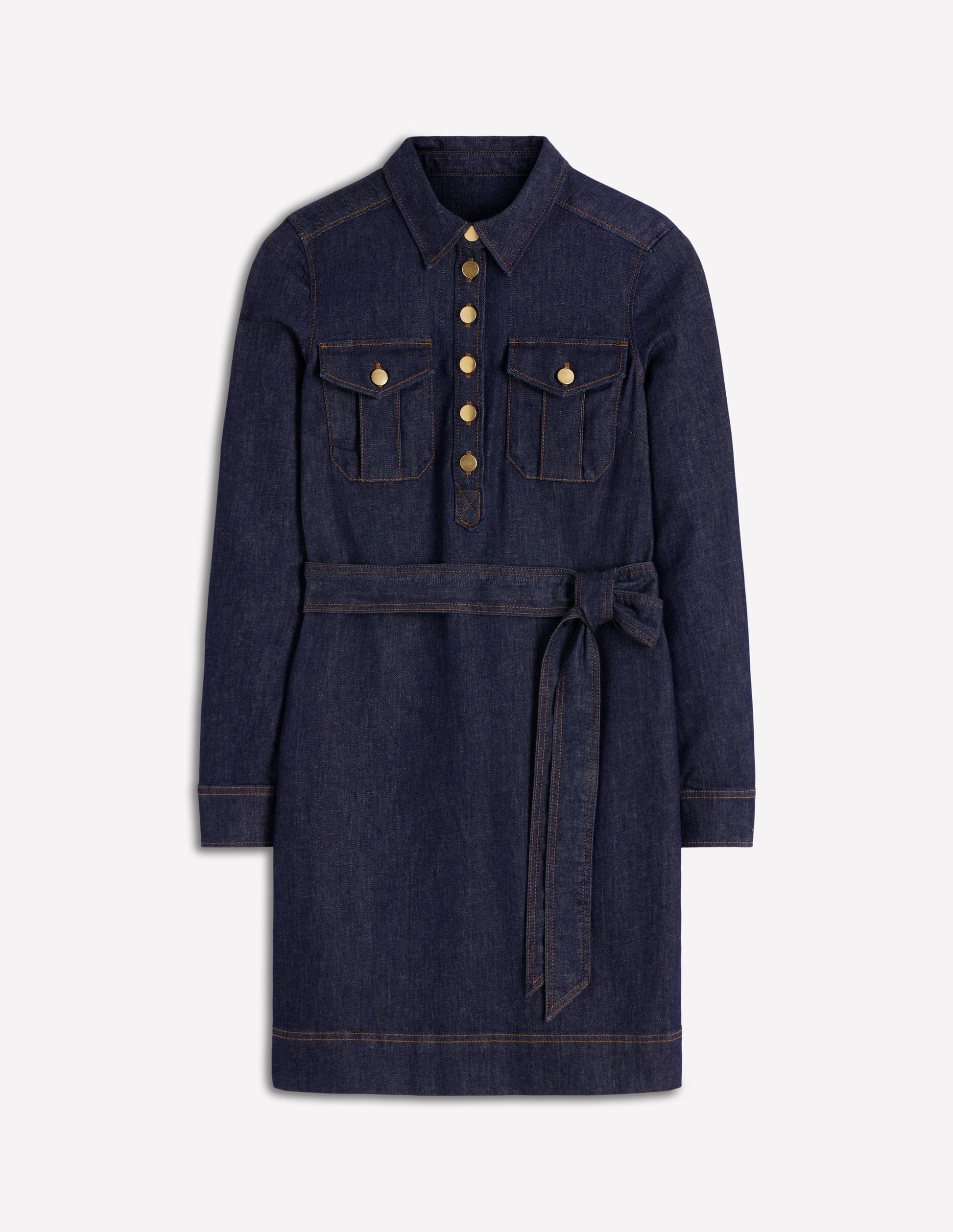 Half Placket Denim Dress-Indigo Wash-6