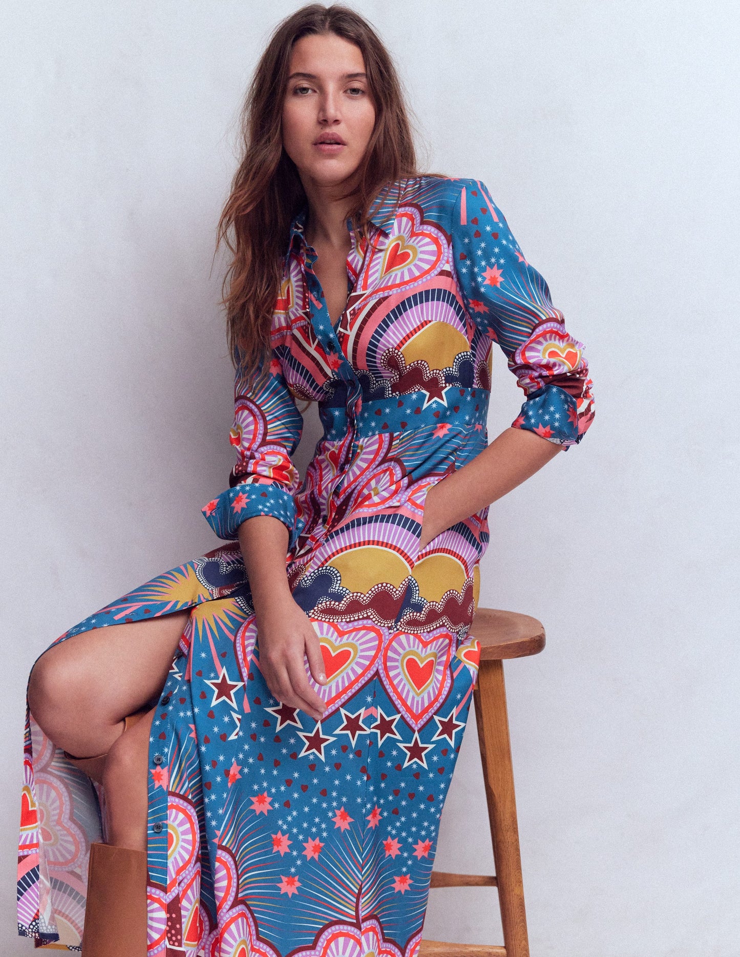 Empire Hotched Shirt Dress-Multi Heart
