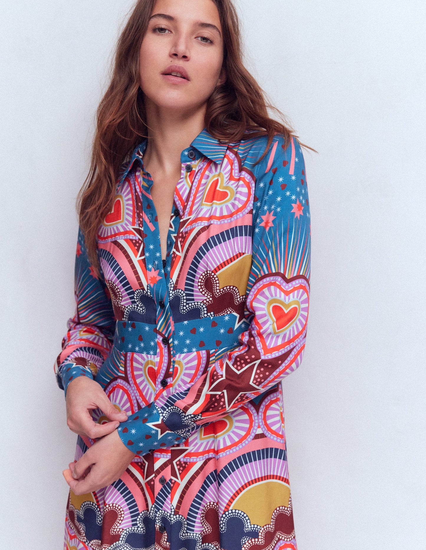 Empire Hotched Shirt Dress-Multi Heart