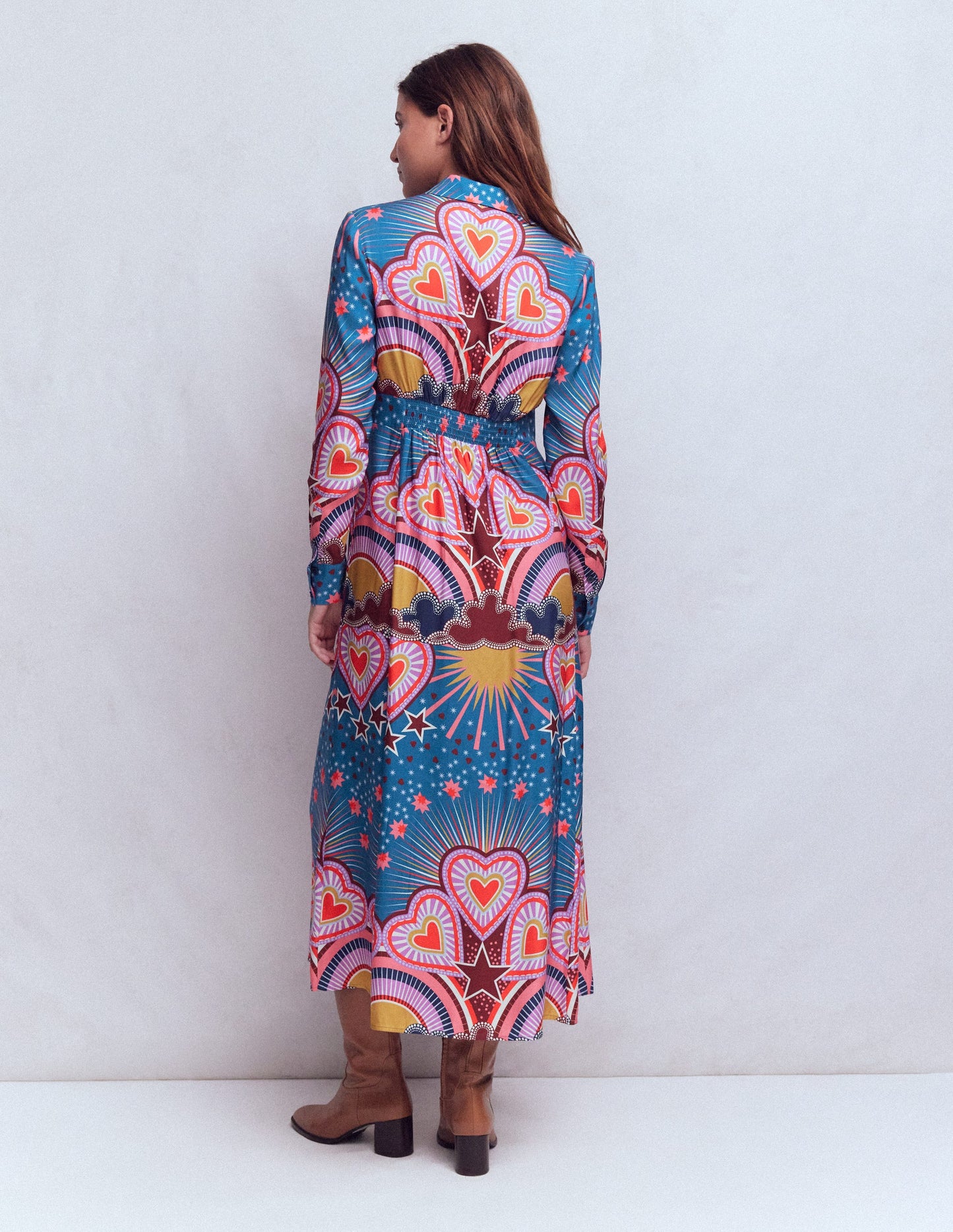 Empire Hotched Shirt Dress-Multi Heart