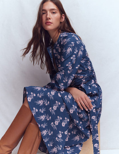 Ava Cotton Midi Dress-Navy, Blossomy Sprig-2