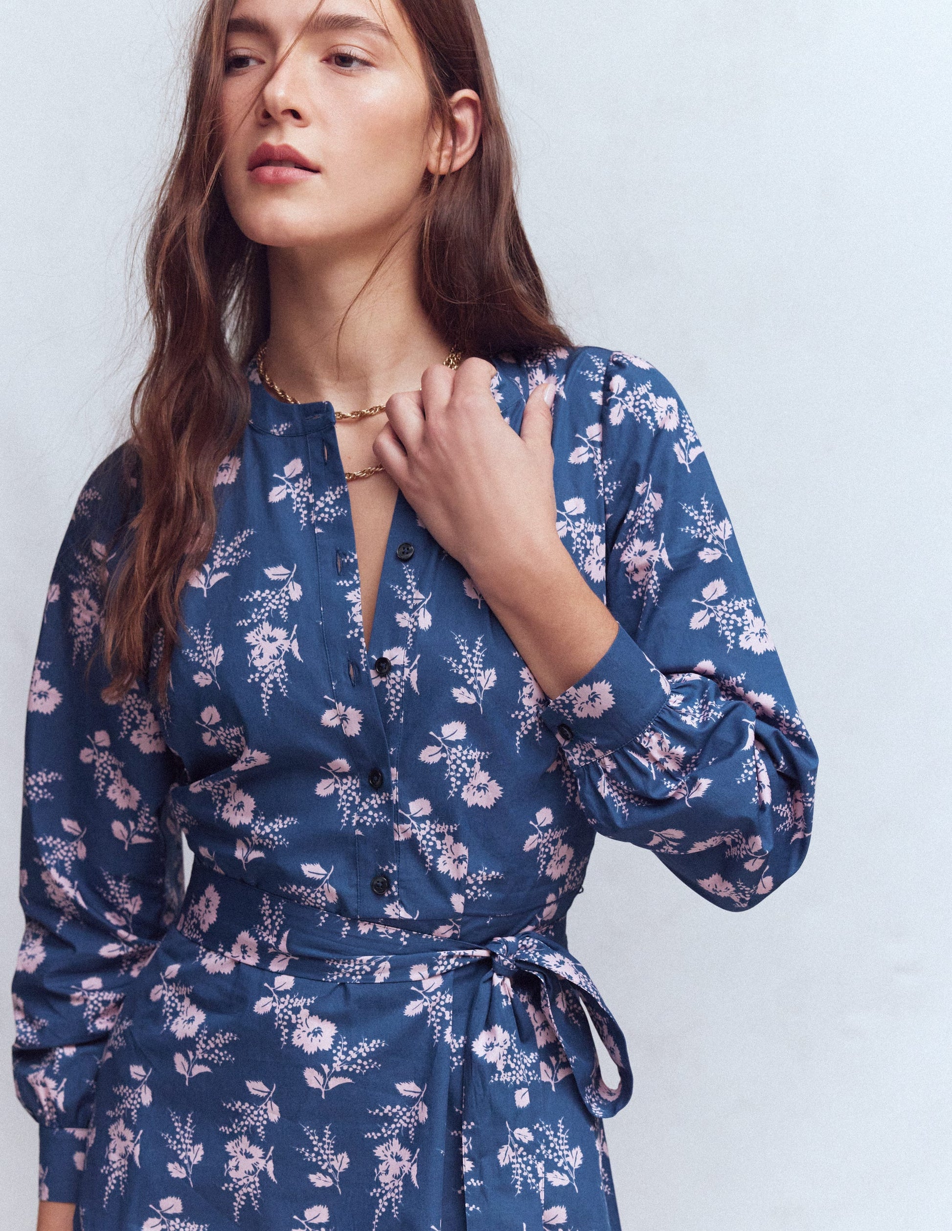 Ava Cotton Midi Dress-Navy, Blossomy Sprig-3