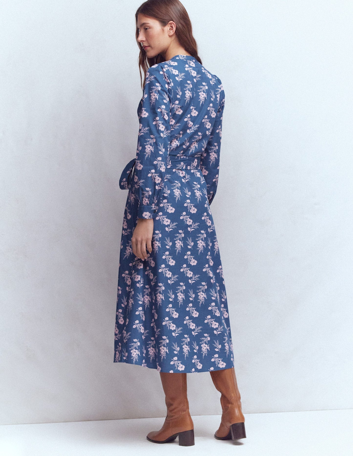 Ava Cotton Midi Dress-Navy, Blossomy Sprig